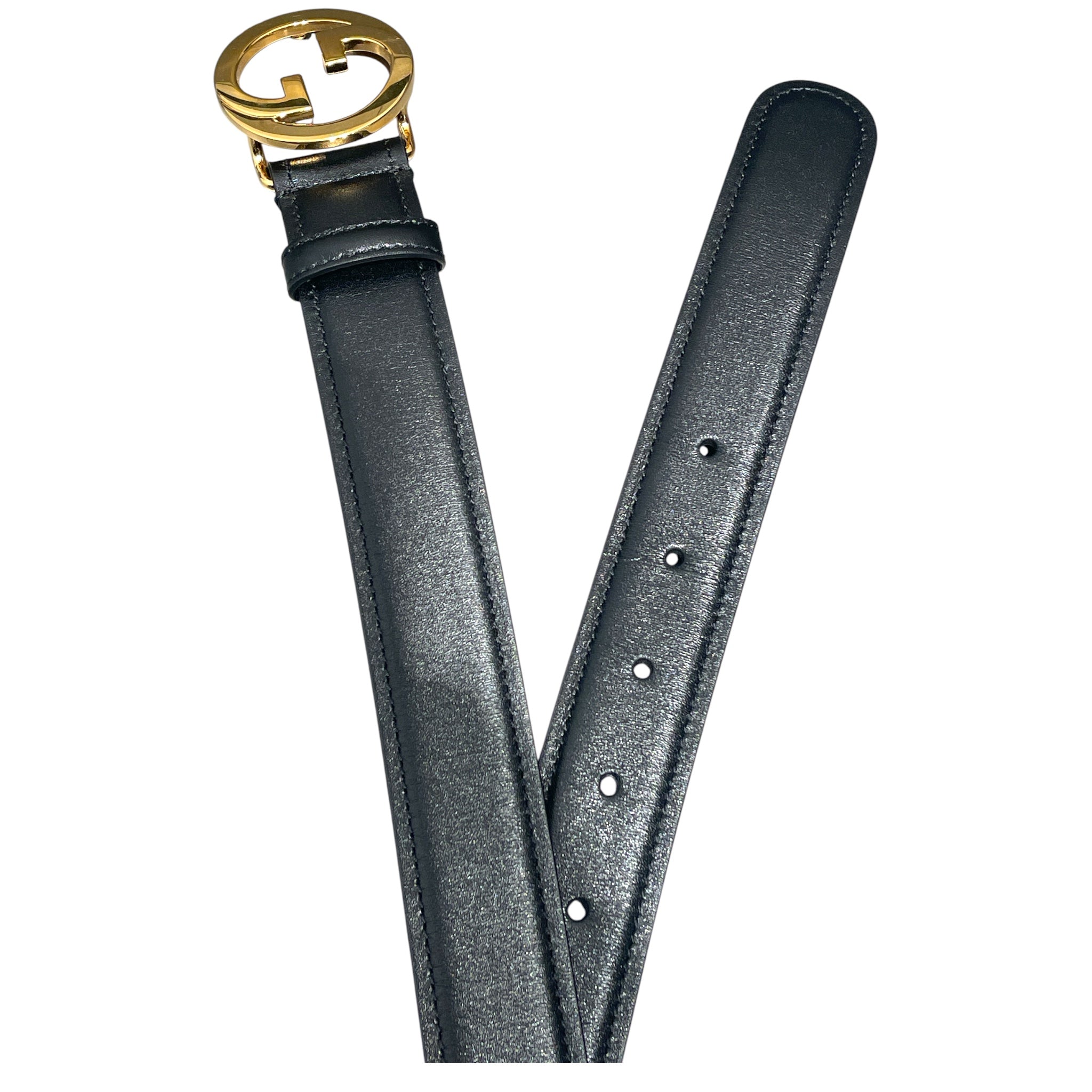 GUCCI/Belt/Leather/BLK/L's/GG belt interlocking g buckle view 2