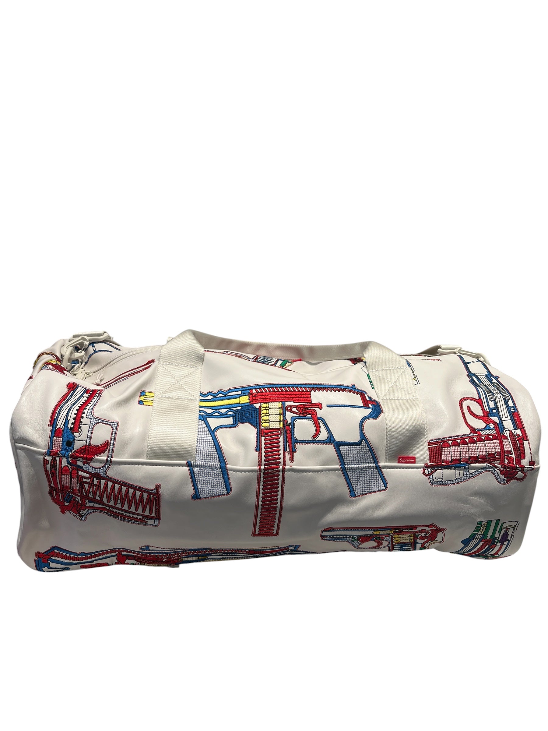 Supreme/Luggage/Leather/WHT/Guns embroidered duffle bag view 2