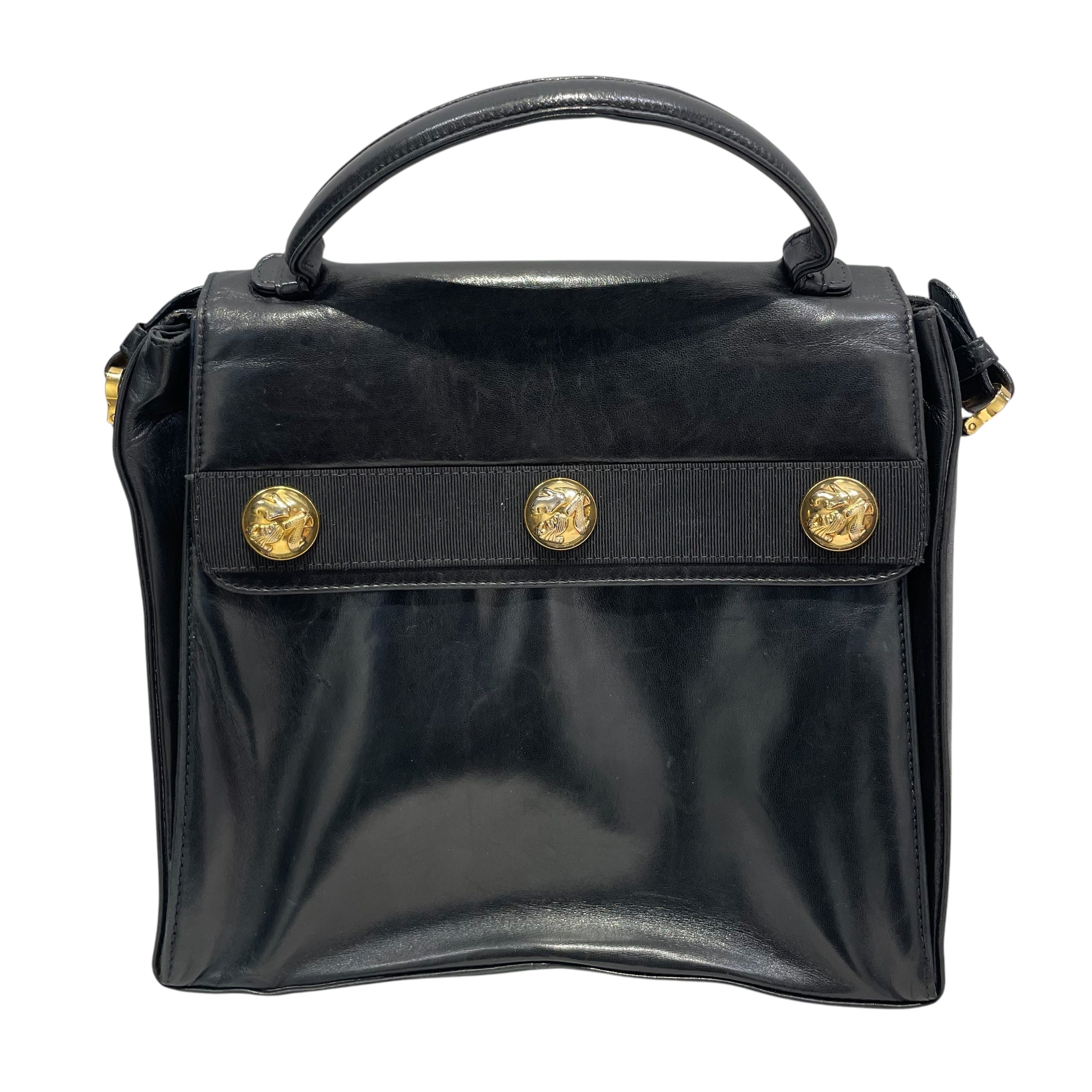 Salvatore Ferragamo/Hand Bag/Leather/BLK/3 GLD BUTTONS ON FRNT FLAP view 3