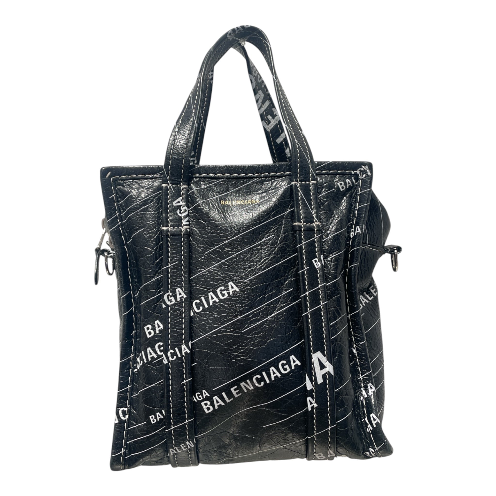 BALENCIAGA/Cross Body Bag/All Over Print/Leather/BLK/Bazar Shopper XS tote bag view 1