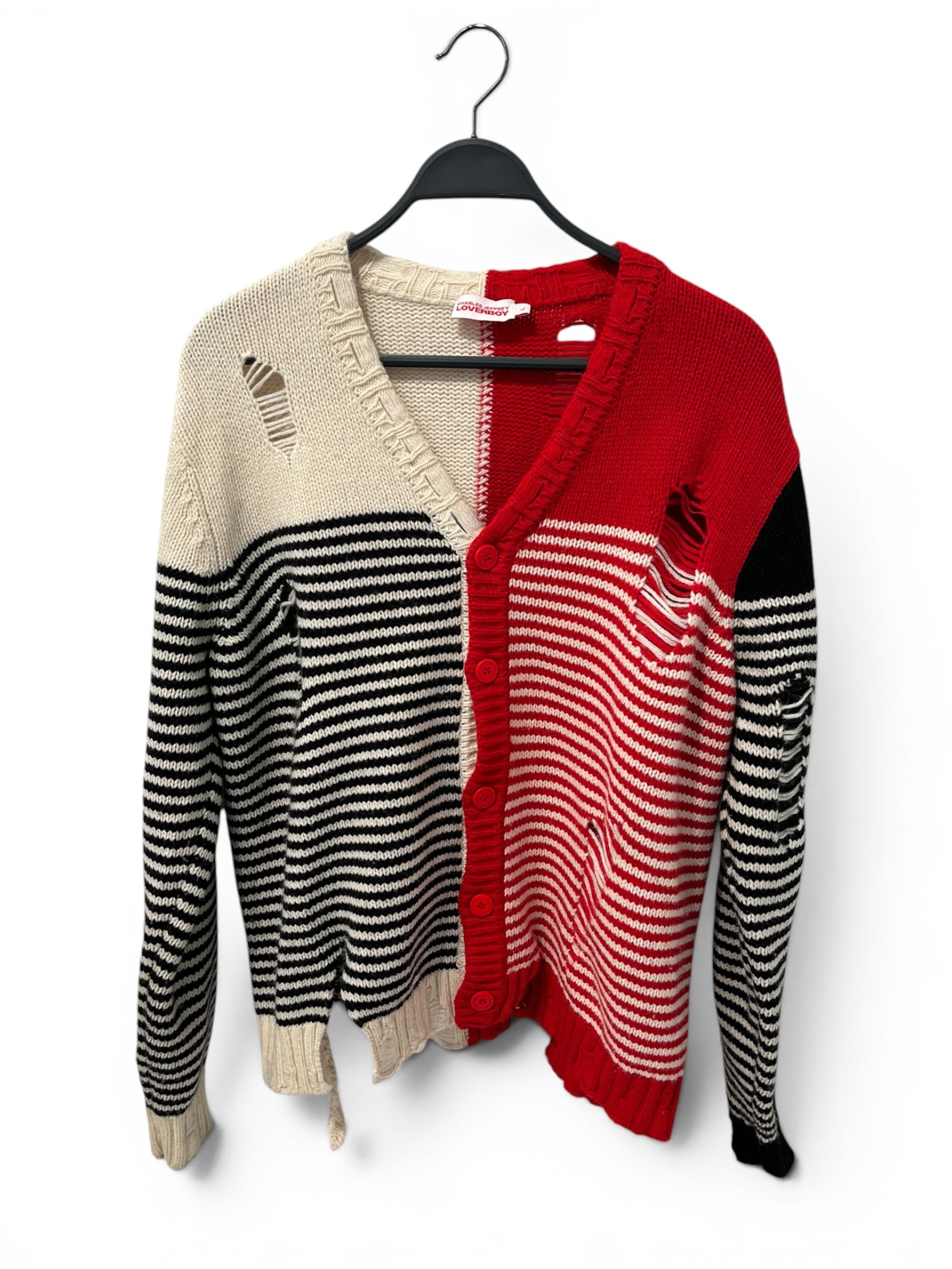 CHARLES JEFFREY LOVERBOY/Heavy Cardigan/L/Stripe/Wool/RED/CRM BLK RED STRIPES view 1