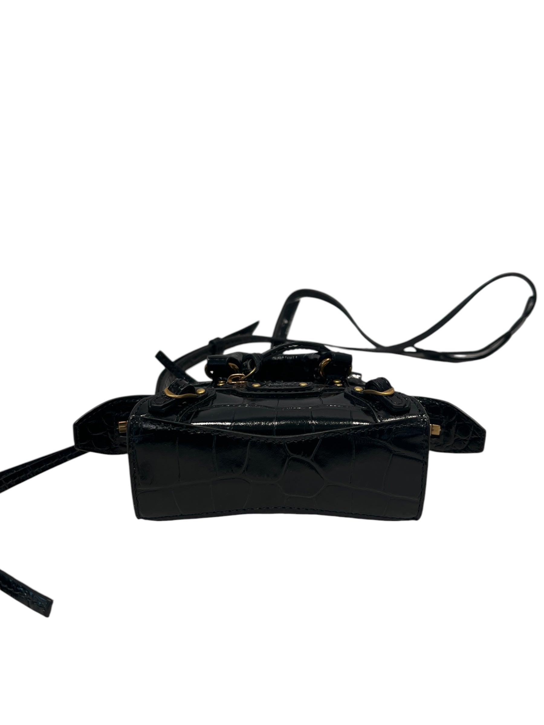 BALENCIAGA/Cross Body Bag/Leather/BLK/Croc embossed view 3
