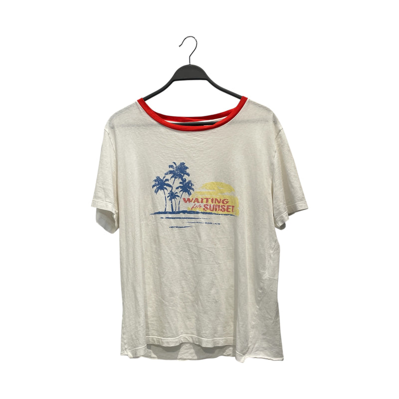 SAINT LAURENT/T-Shirt/L/Cotton/WHT/Graphic/waiting for sunset