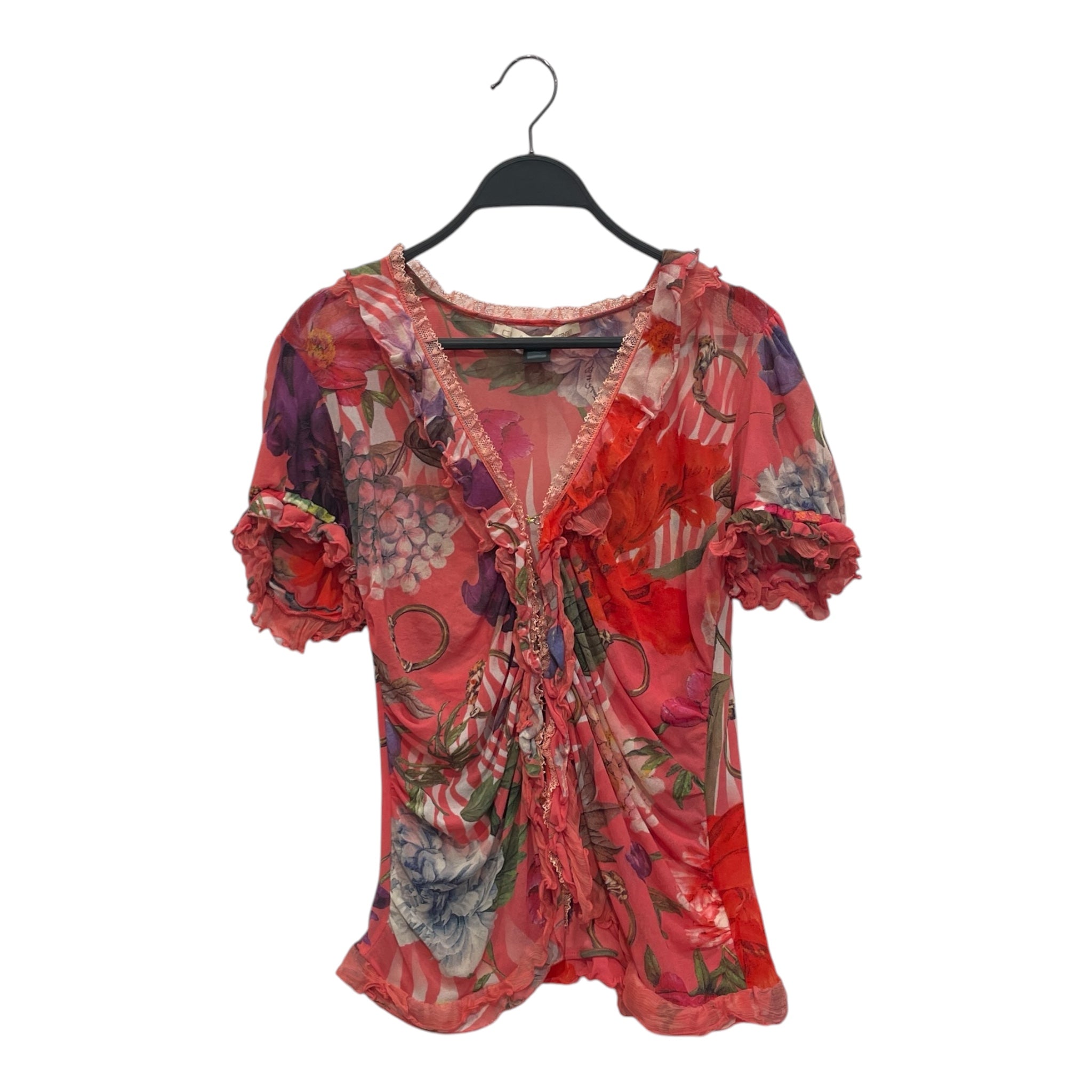 roberto cavalli/SS Blouse/48/Floral Pattern/Polyester/PNK/VINTAGE LACE TRIM GOLD CLASPS view 1