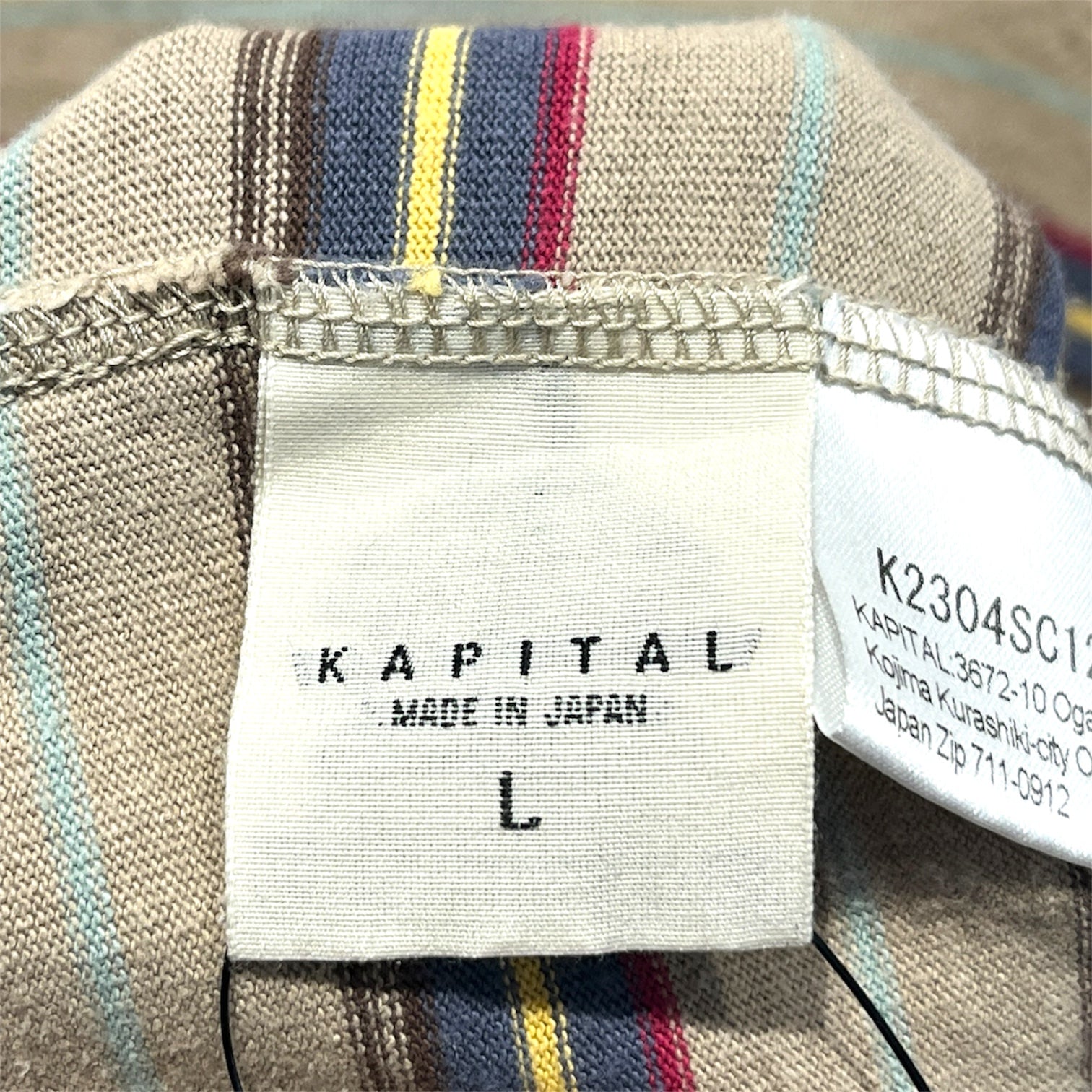KAPITAL/T-Shirt/L/Cotton/BEG/High Neck/Stripe/Pennant cre neck view 3