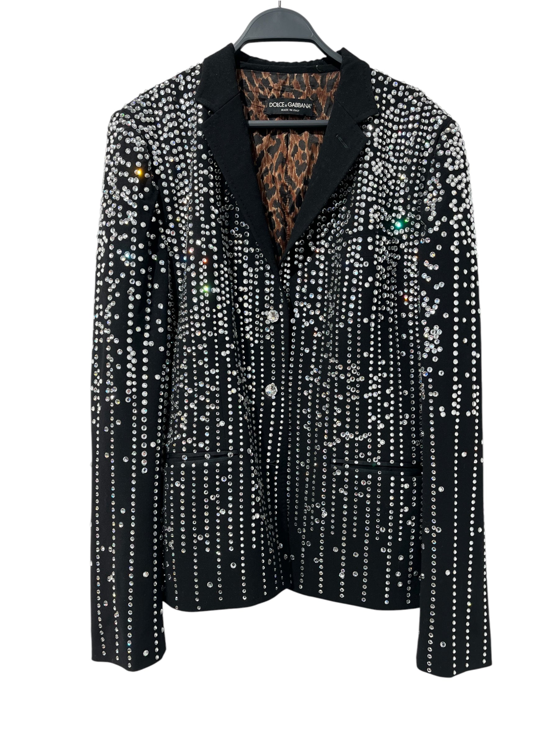 DOLCE&GABBANA/Jacket/48/Animal Pattern/Wool/BLK/Single Breasted/MISSY ELLIOT RHINESTONE BLAZER view 1
