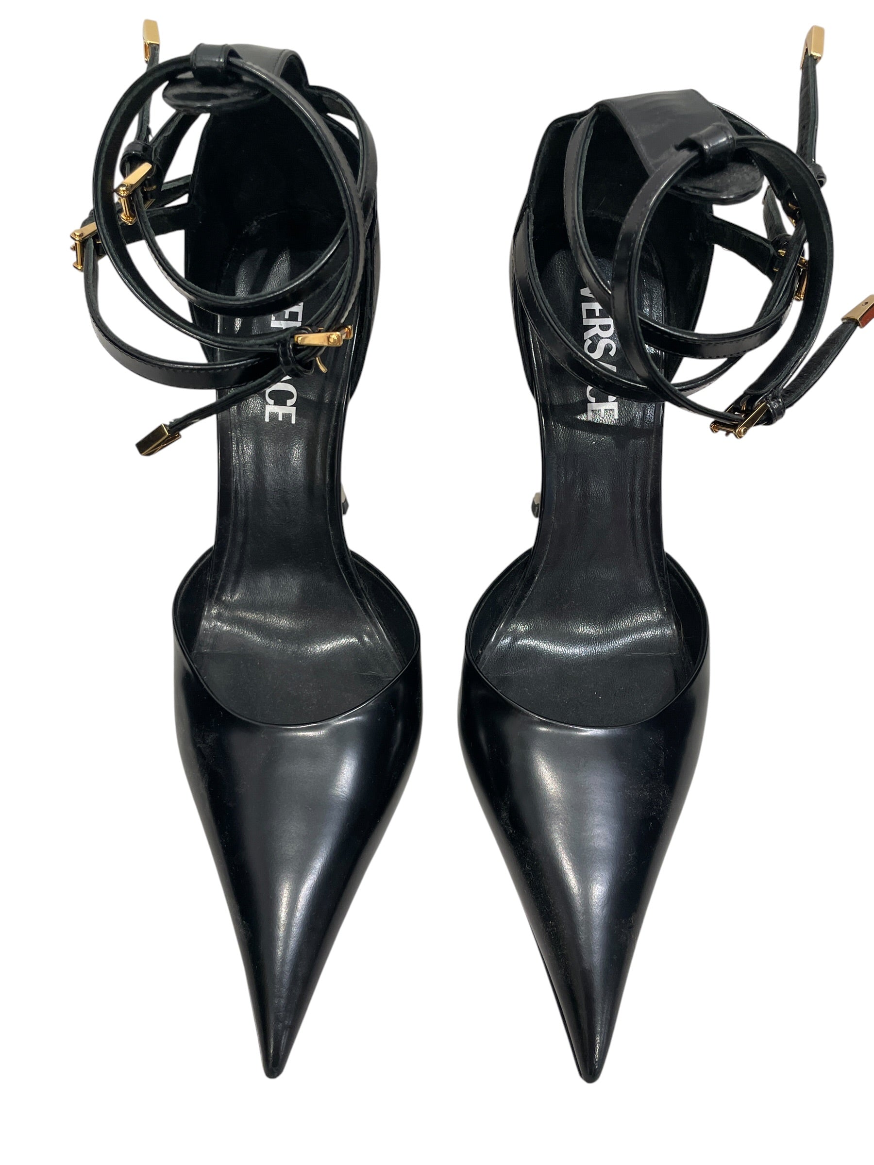 VERSACE/Heels/EU 40.5/Leather/BLK/3 STRAPS MEDUSA INSIGNIA SOLE view 3