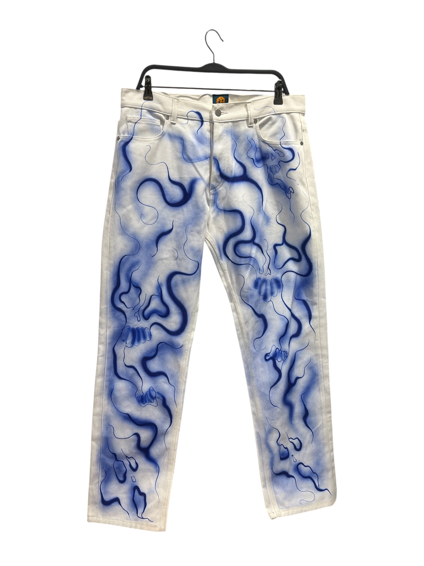 CASELLA MEYER/Straight Pants/36/Denim/WHT/All Over Print/BLUE AIRBRUSH DENIM view 1