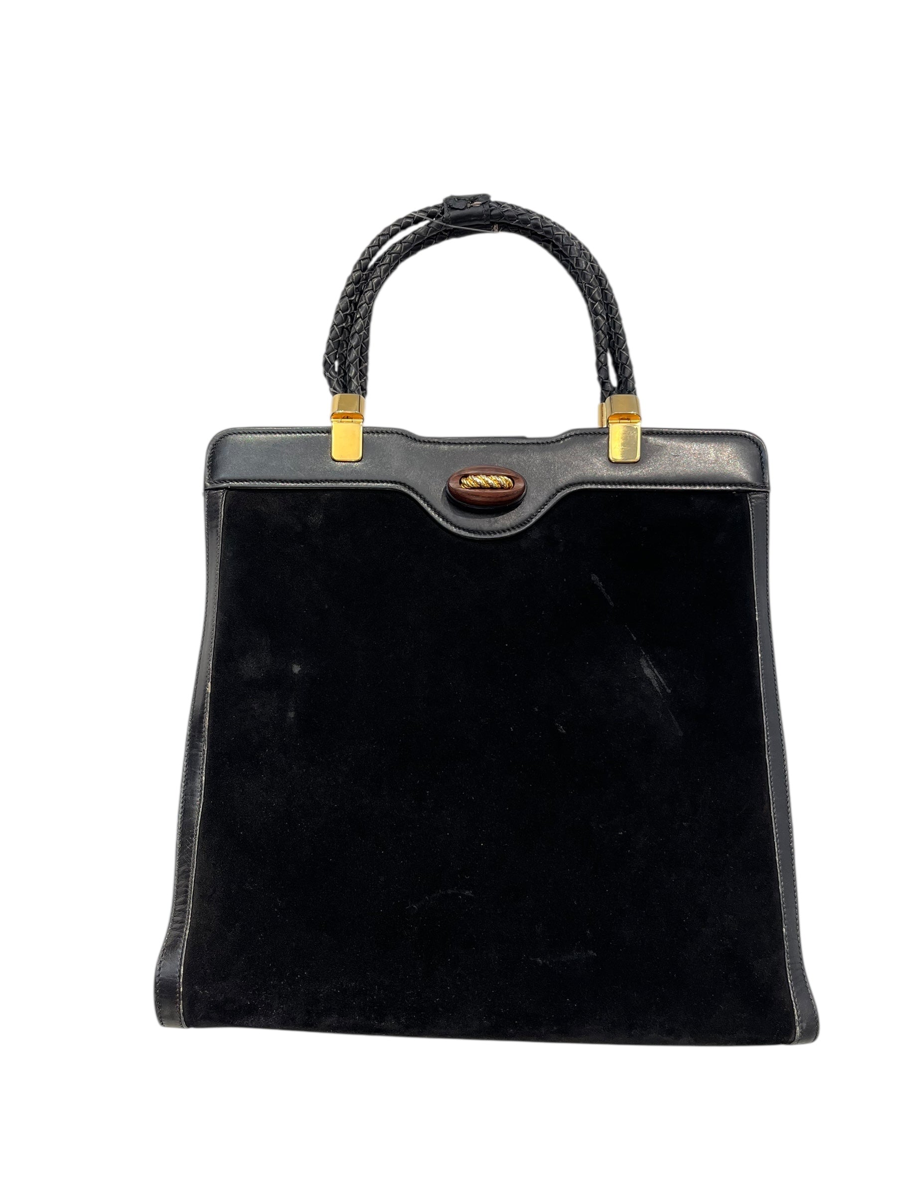 GUCCI/Hand Bag/Suede/BLK/Gucci suede/leather bag view 1
