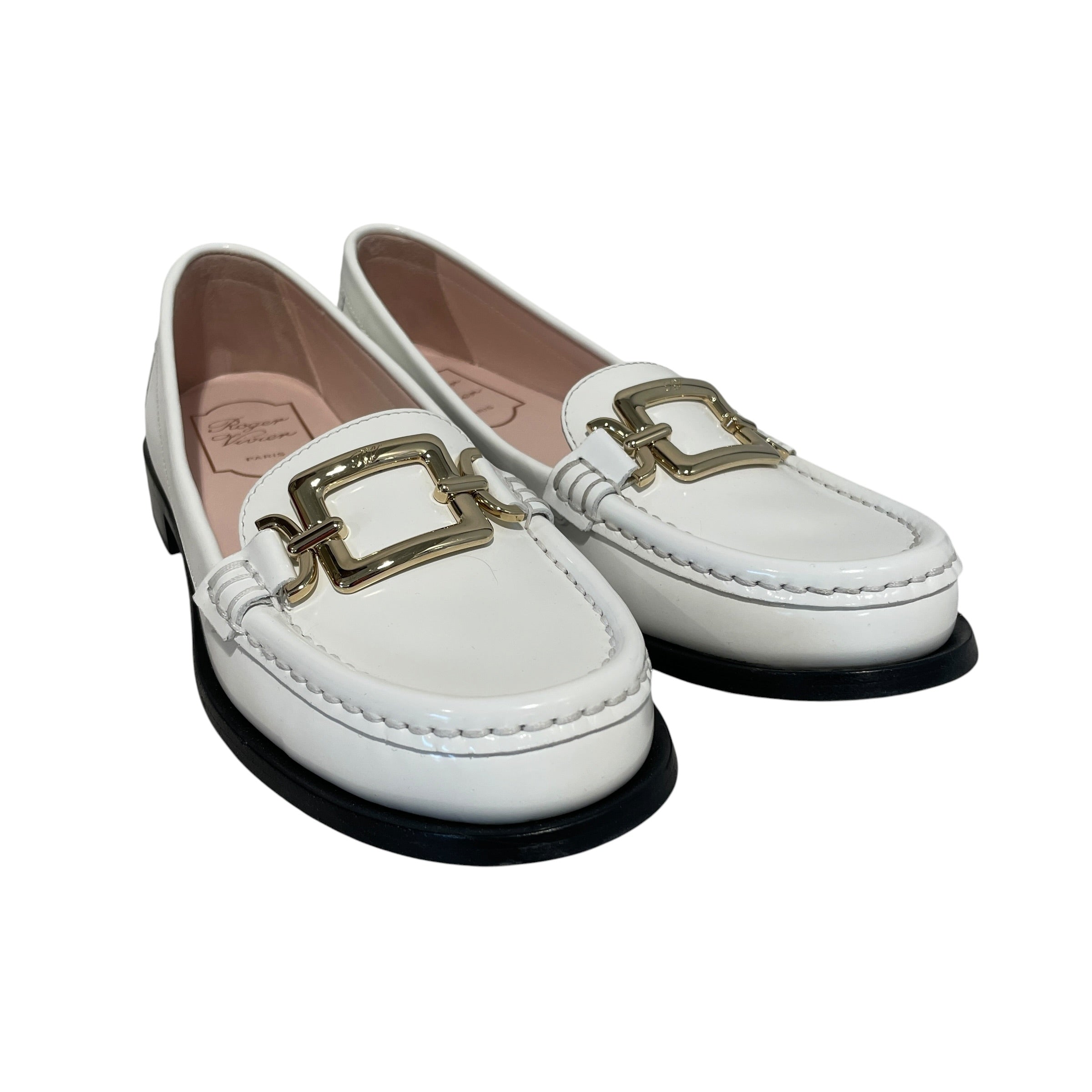 Roger Vivier/Loafers/EU 38/Leather/WHT/Slip-on/White Patent Buckled Loafers view 1