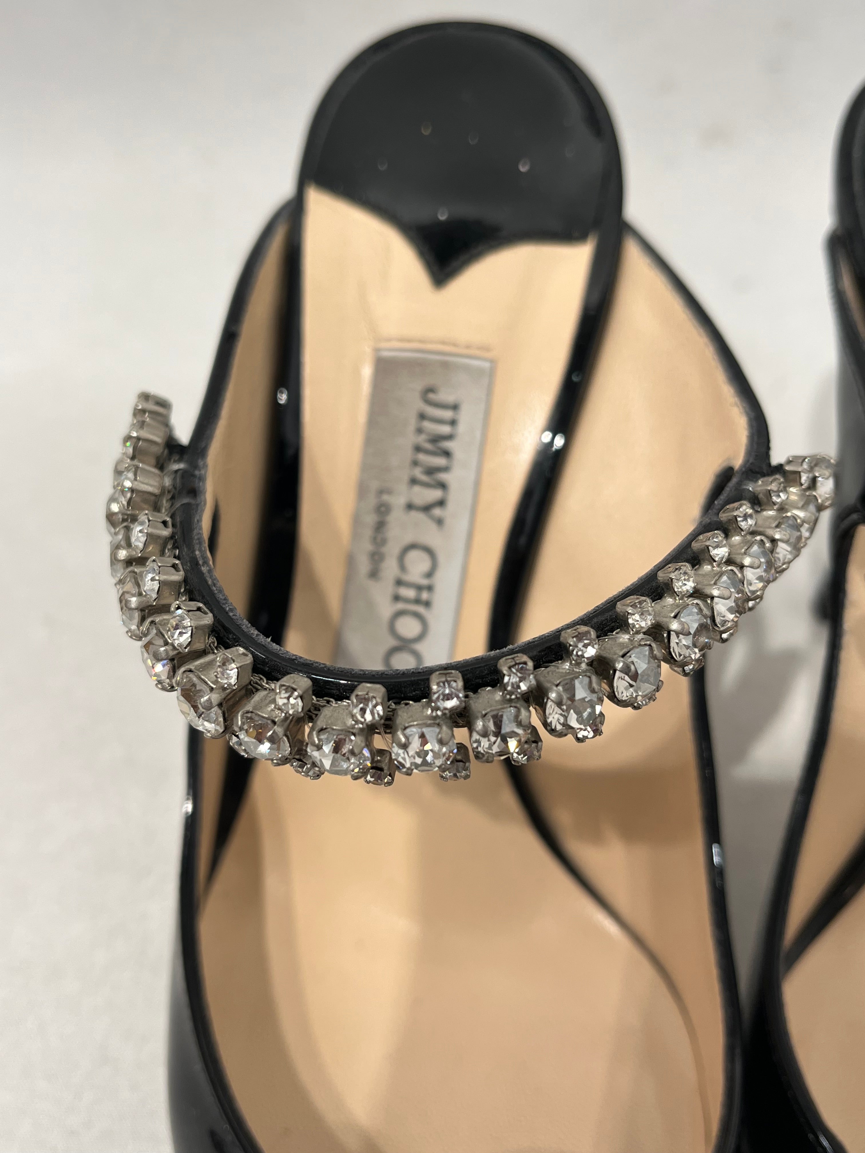 JIMMY CHOO/Heels/EU 38/Leather/BLK/CRYSTAL FRONT STRAP THIN HEEL view 7