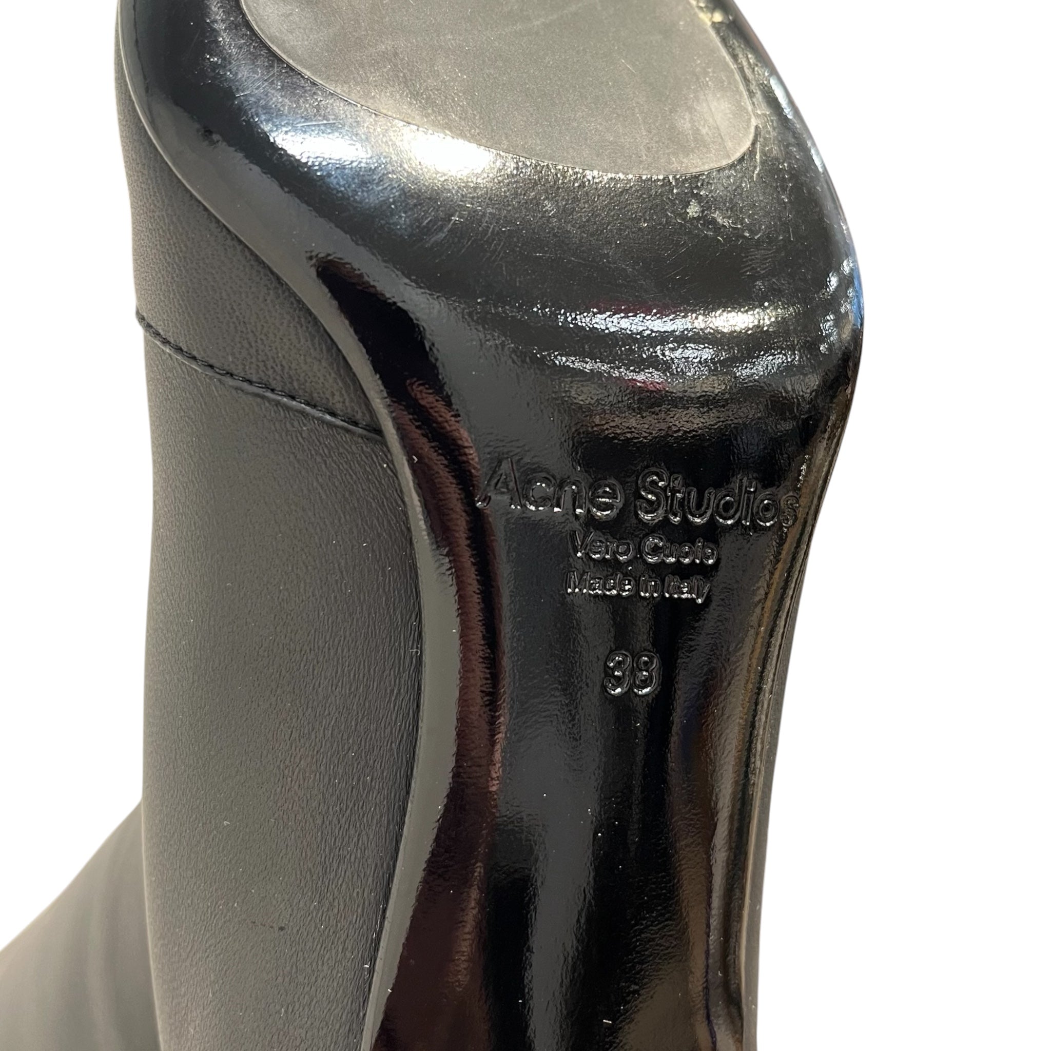 Acne Studios/Boots/EU 38/Leather/BLK/KNEE HIGH SQUARE TIP SLVR LOGO view 9
