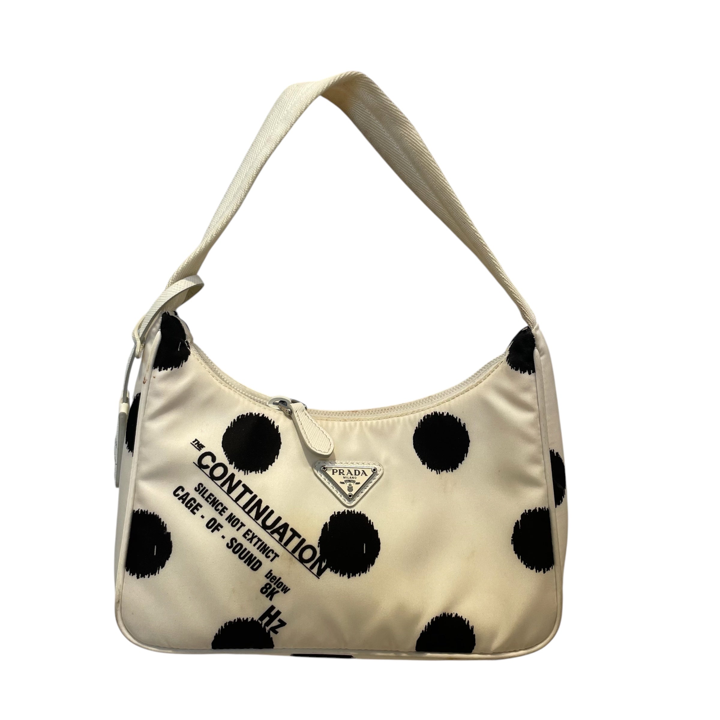 PRADA/Hand Bag/Polka dot/Nylon/WHT/BLACK DOTS/SILVR ZIPPER view 1