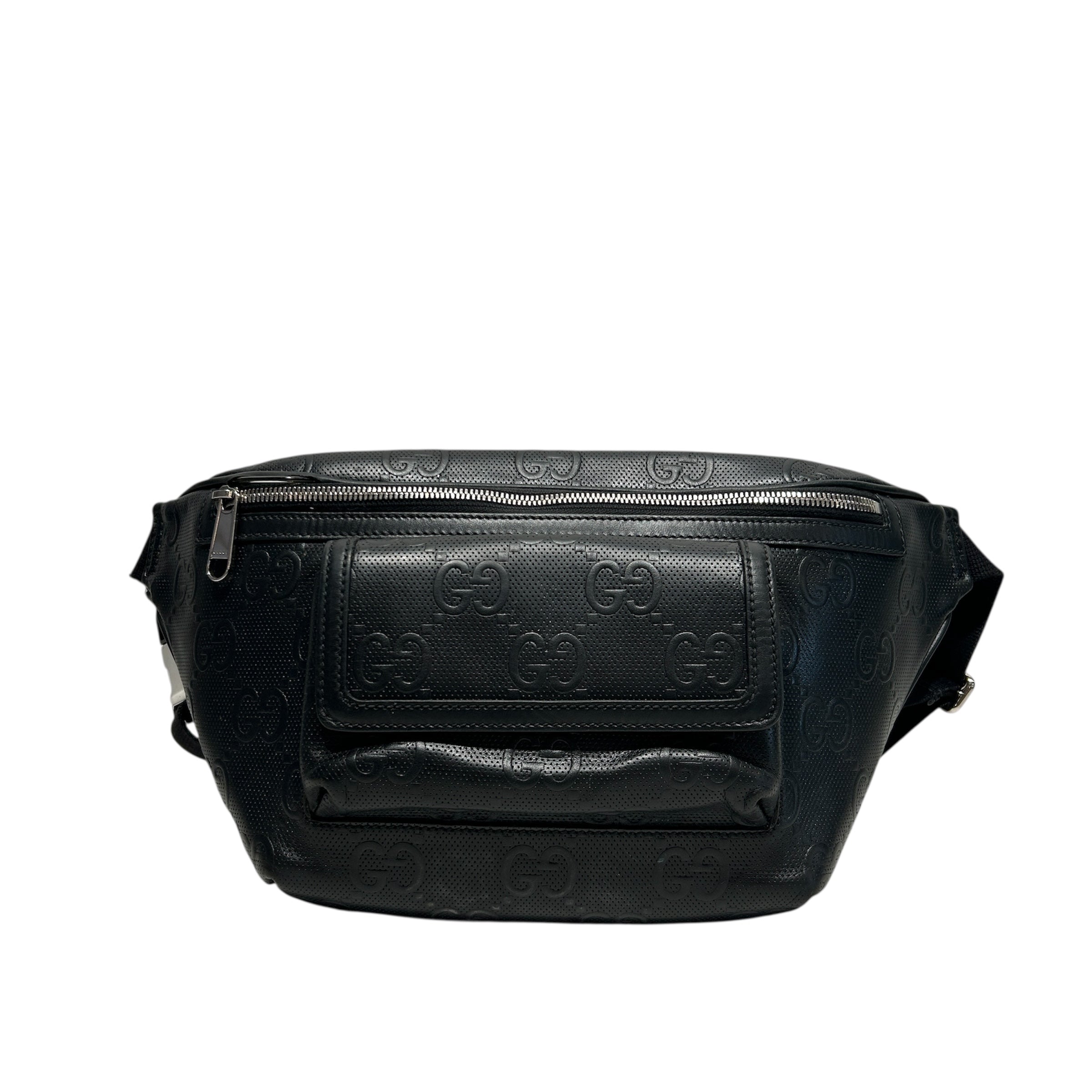 GUCCI/Fanny Pack/Monogram/Leather/BLK/Jumbo GG Embossed Pocket Belt view 1