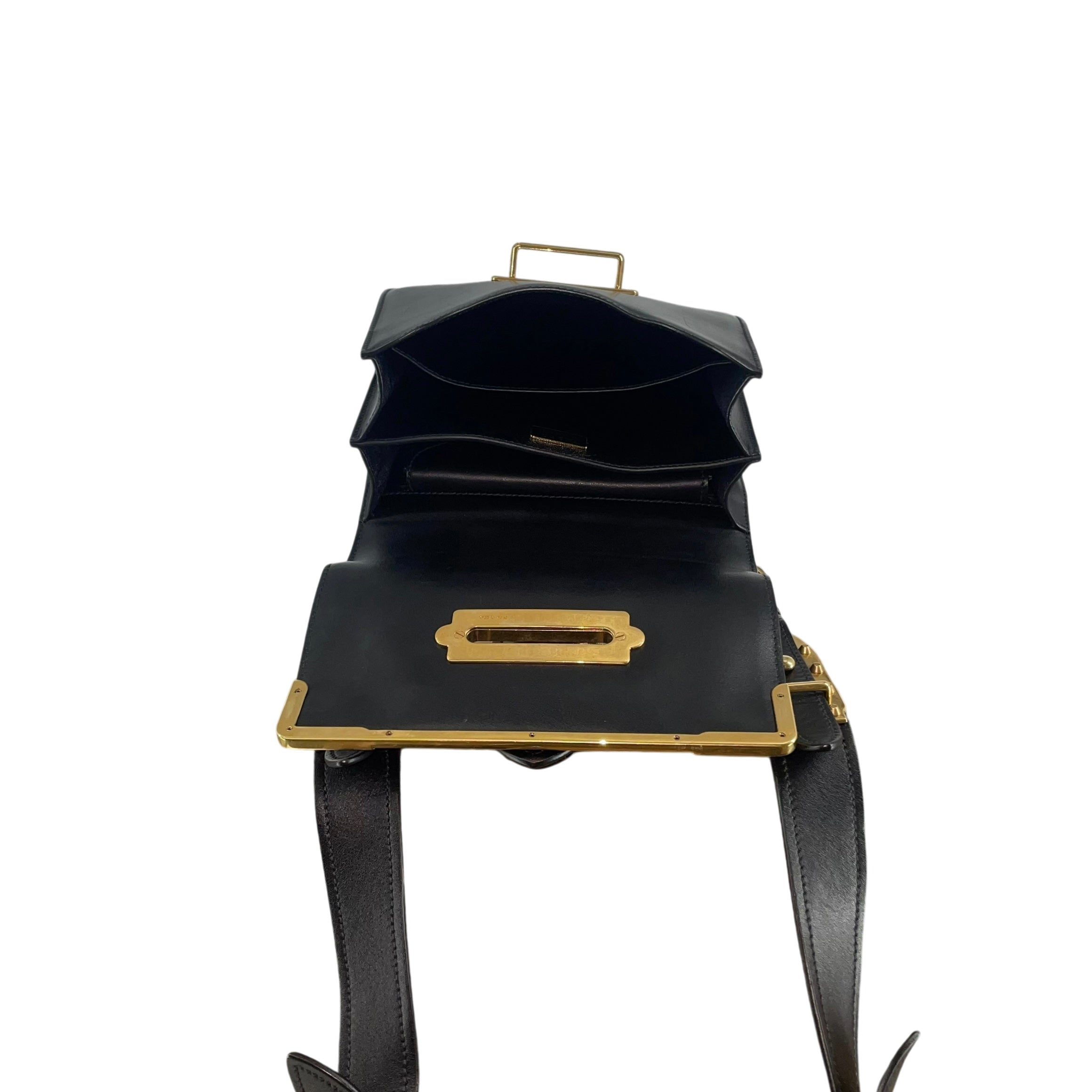 PRADA/Cross Body Bag/Leather/BLK/25/GOLD HARDWARE/LEATHER FLAP view 5