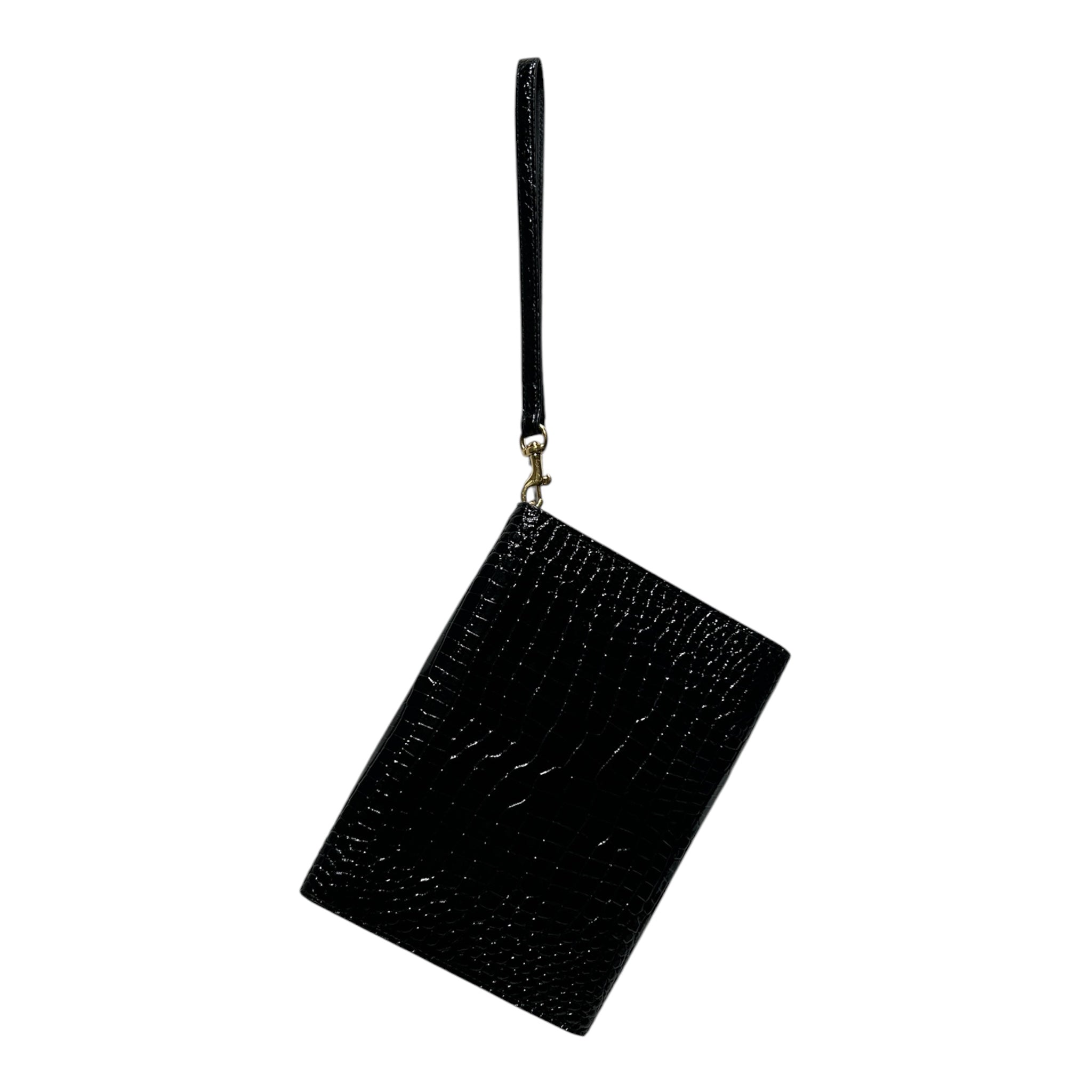 YVES SAINT LAURENT/Clutch Bag/Animal Pattern/Leather/BLK/CROC EMBOSSED POUCH view 2