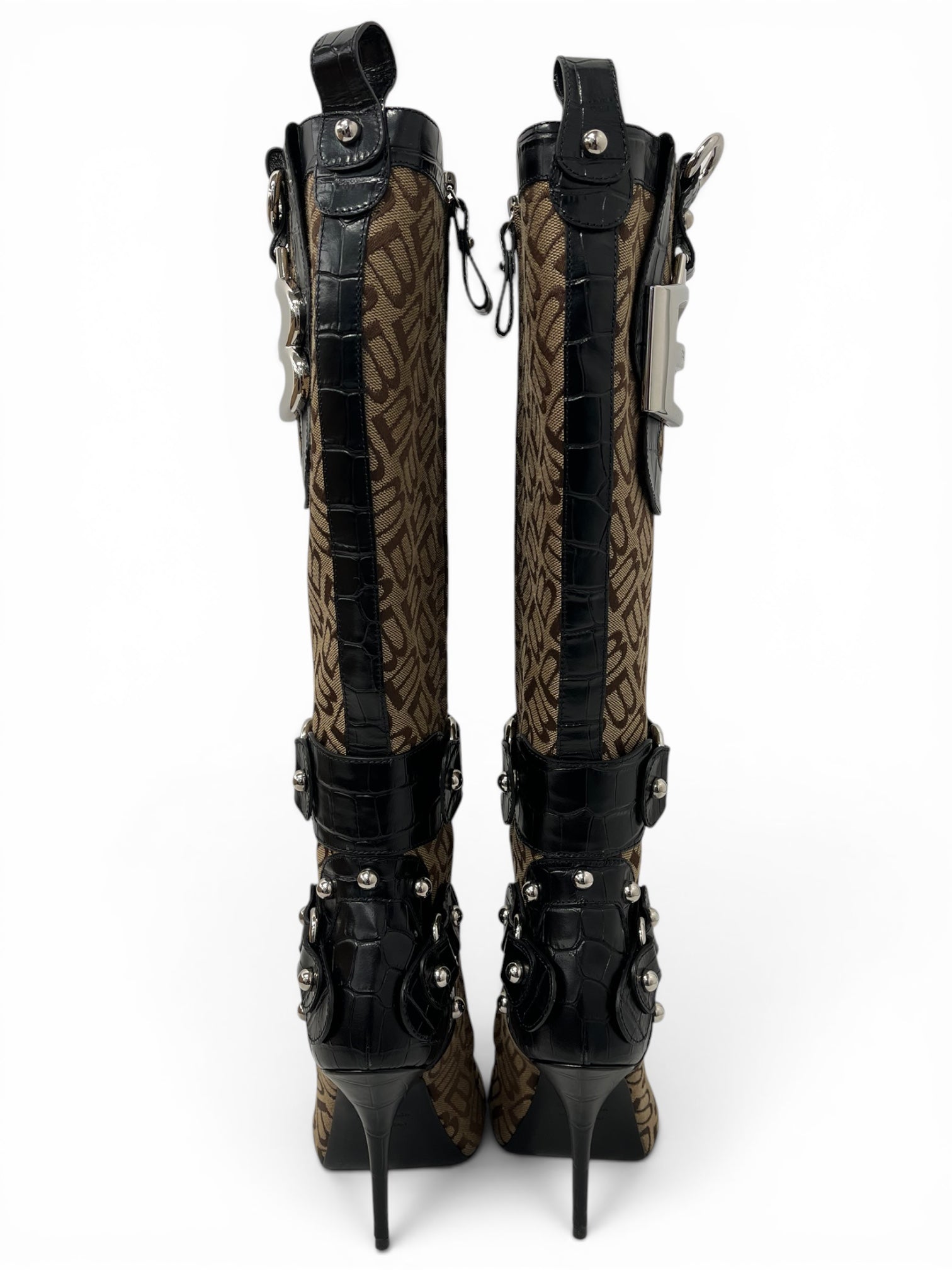 BALENCIAGA/Heels/EU 36/Monogram/Cotton/BRW/ESSEX BOOTS/ SLV HARDWARE view 3
