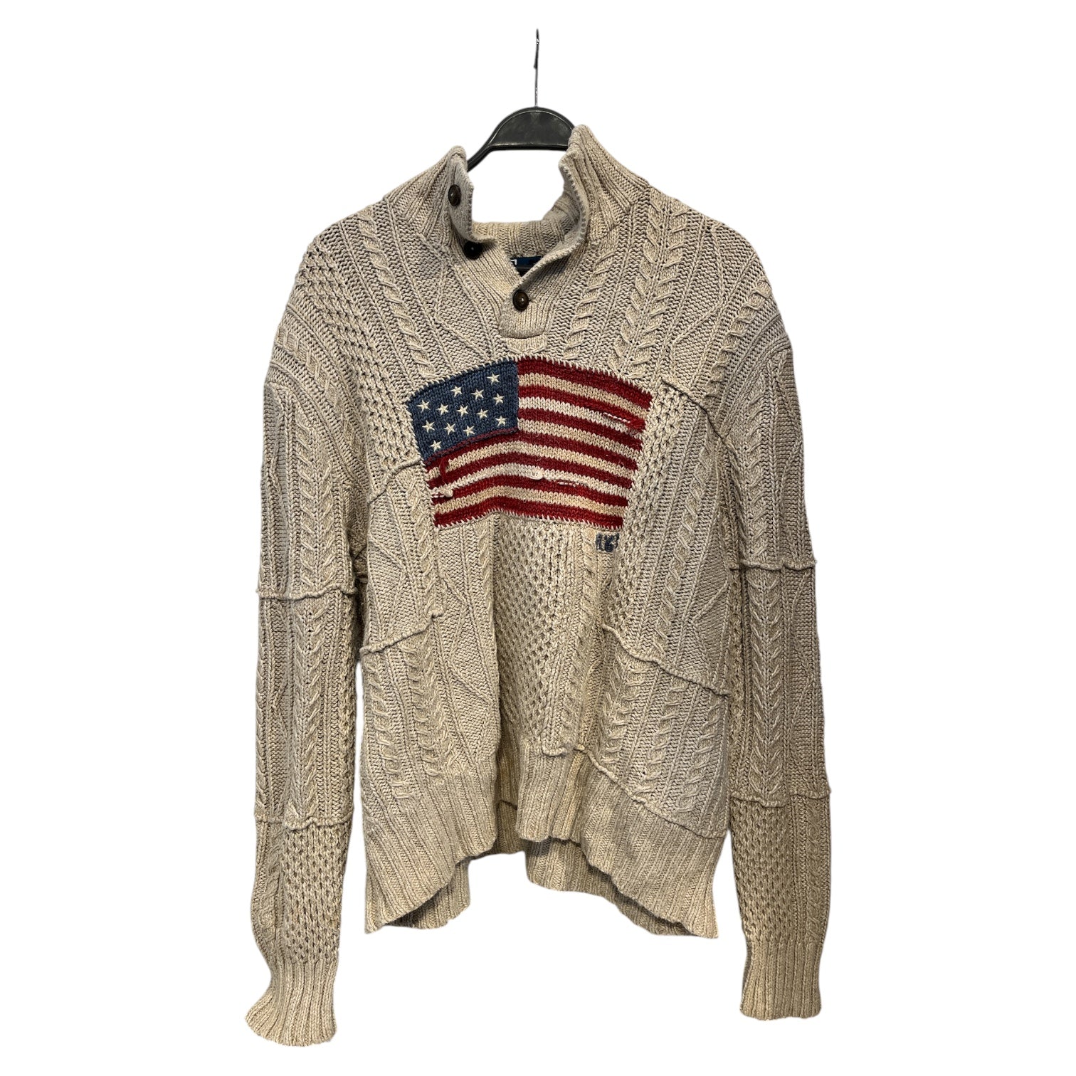POLO RALPH LAUREN/Heavy Sweater/XL/Cotton/BEG/AMERICAN FLAG KNIT SWEATER view 1