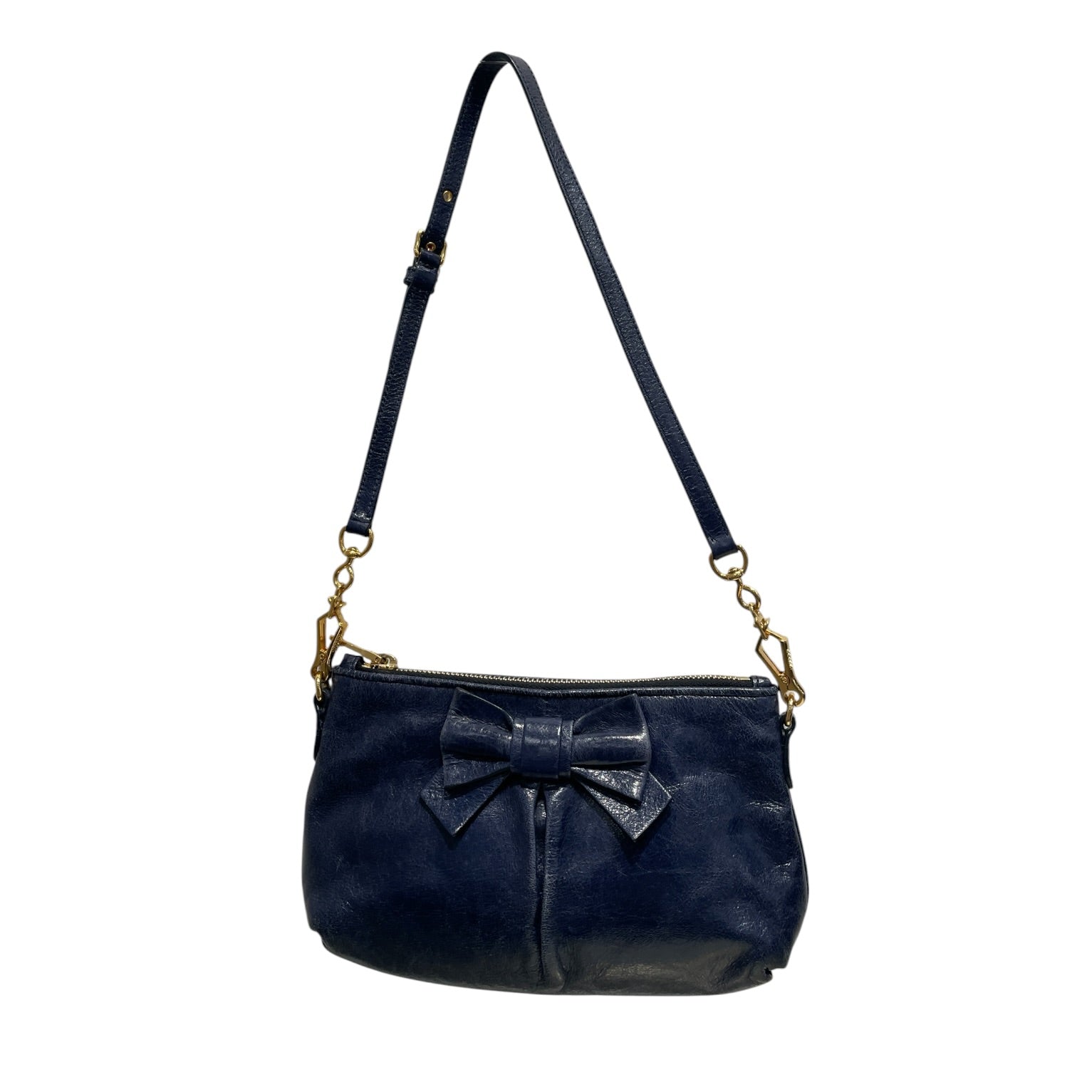 MIU MIU/Hand Bag/Leather/NVY/Vitello Lux Ribbon Bow Pochett view 2