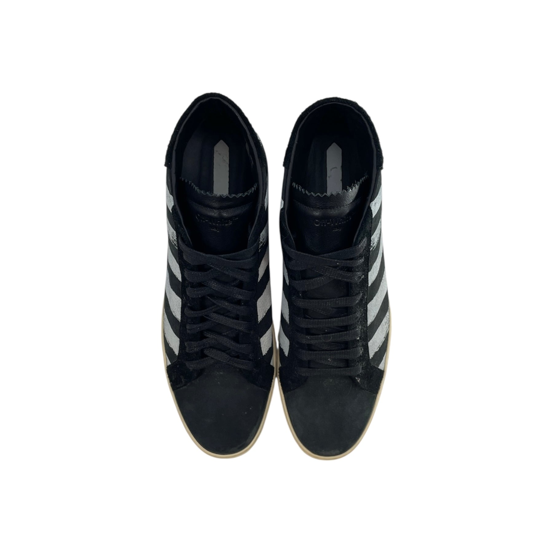 OFF-WHITE/Hi-Sneakers/US 12/Stripe/Leather/BLK/BLK W WHITE DISTRESSED STRIPES view 3