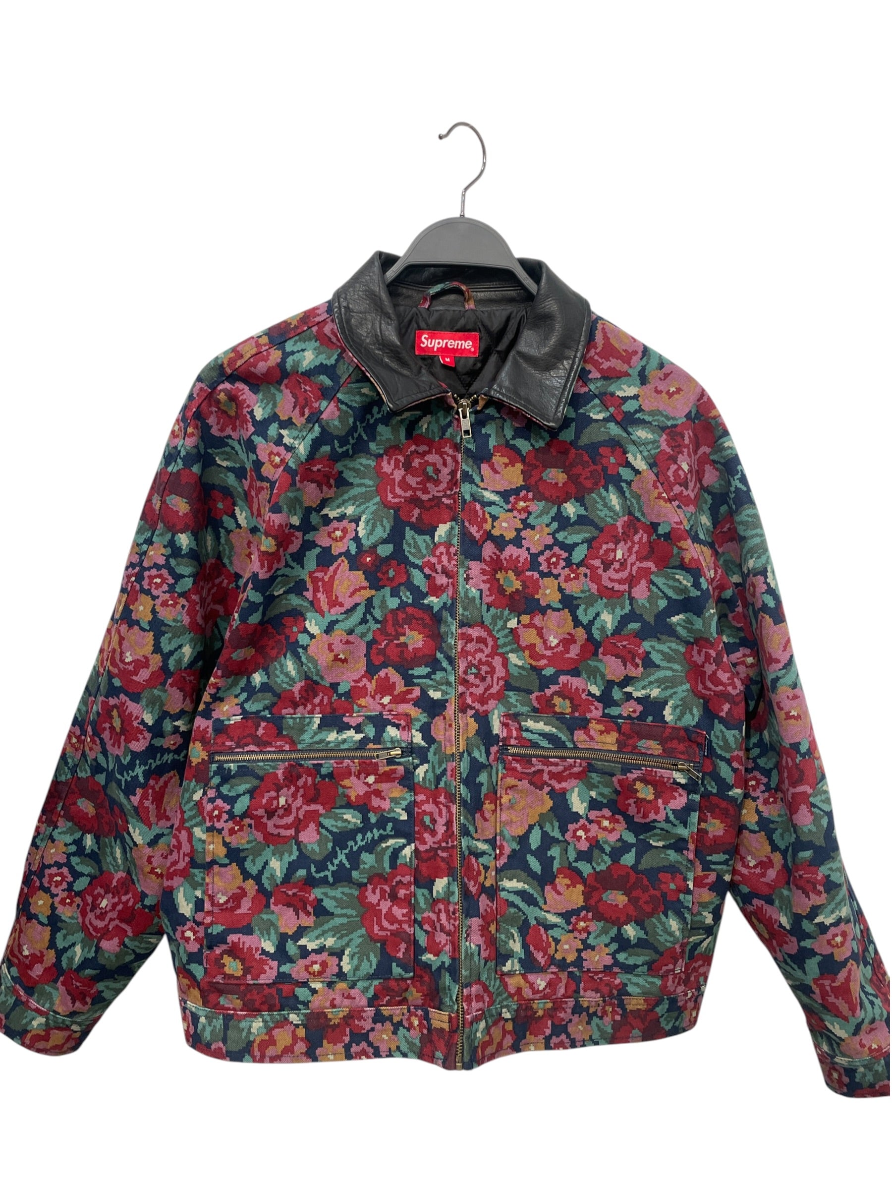 Supreme/Jacket/M/Cotton/MLT/Floral Pattern/leather collar work jacket view 1