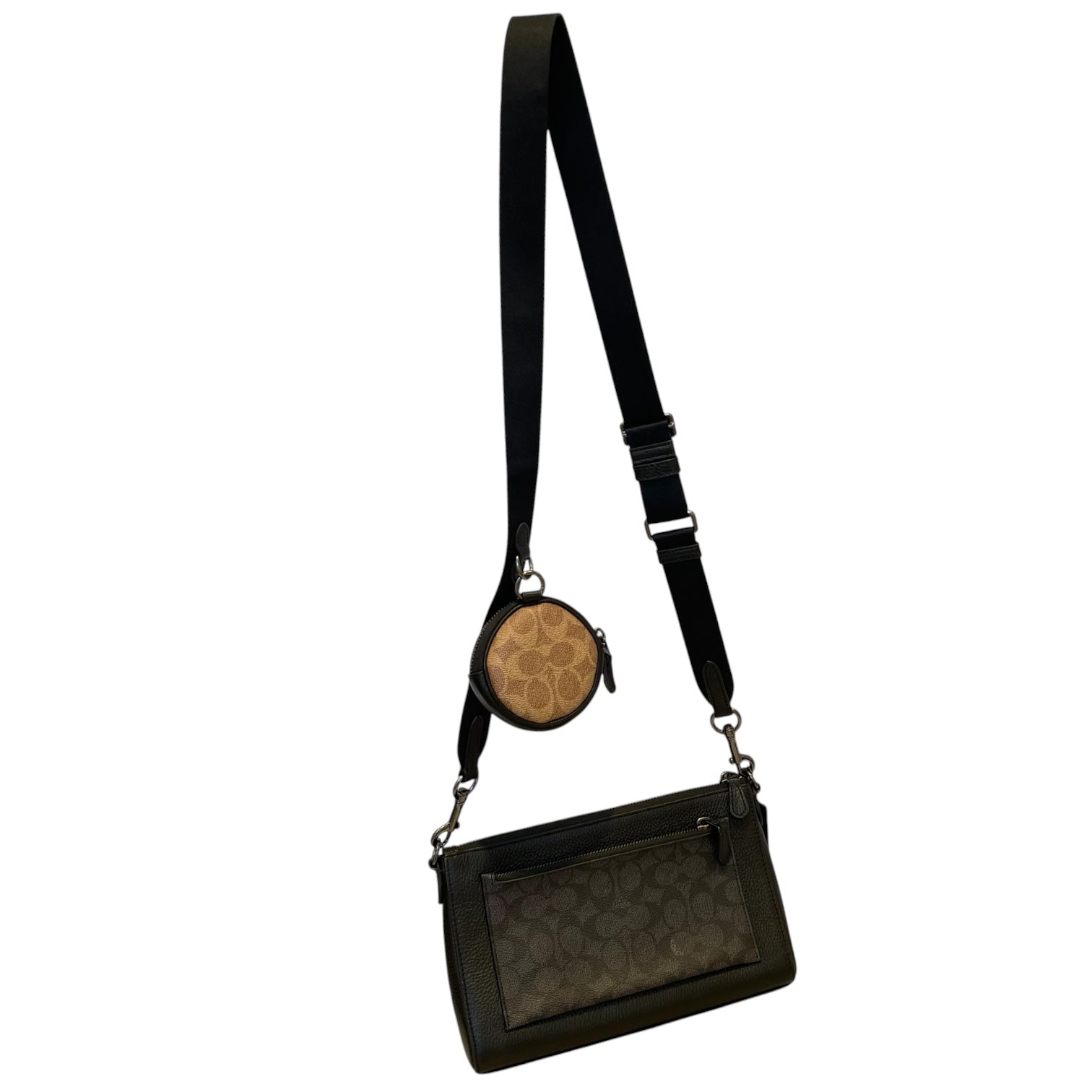 COACH/Cross Body Bag/Monogram/Leather/BLK/BRW COIN POUCH ATTACHED view 1