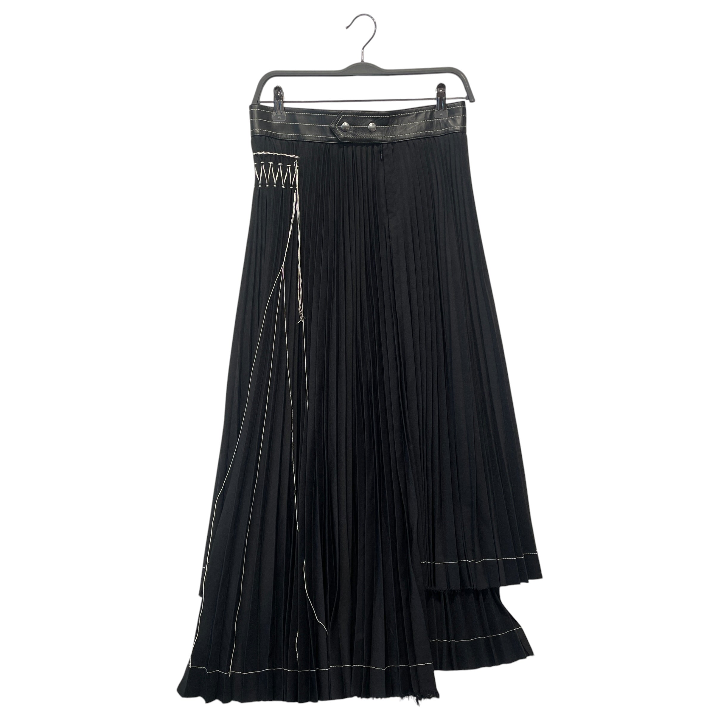 Helmut Lang/Long Skirt/8/BLK/PLEATED/LOOSE WHITE STITCHING view 1
