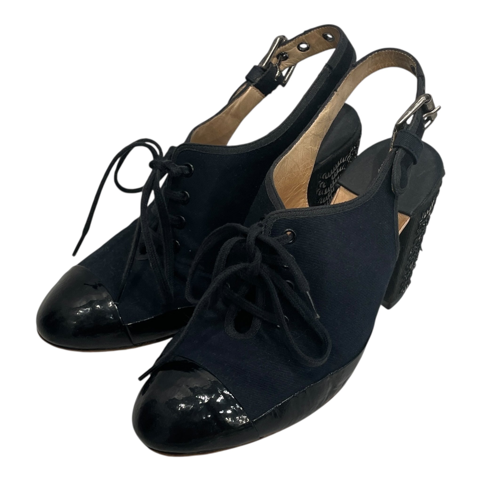 DRIES VAN NOTEN/Heels/EU 36/Cotton/BLK/SEQUIN HEEL/ LACE UP/BUCKLE view 1