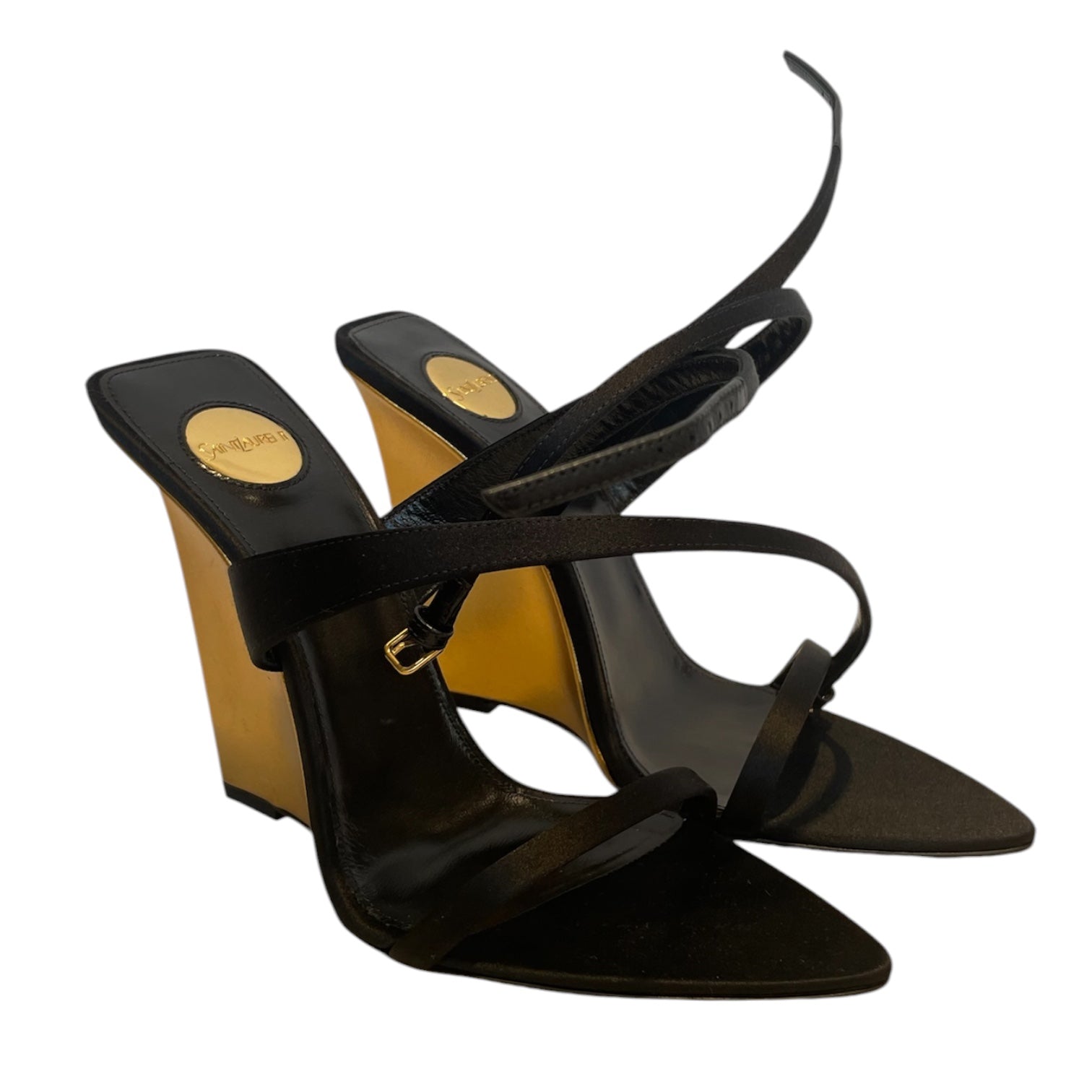 SAINT LAURENT/Heels/EU 37/Leather/BLK/GOLD HEEL AND CIRCLE view 1