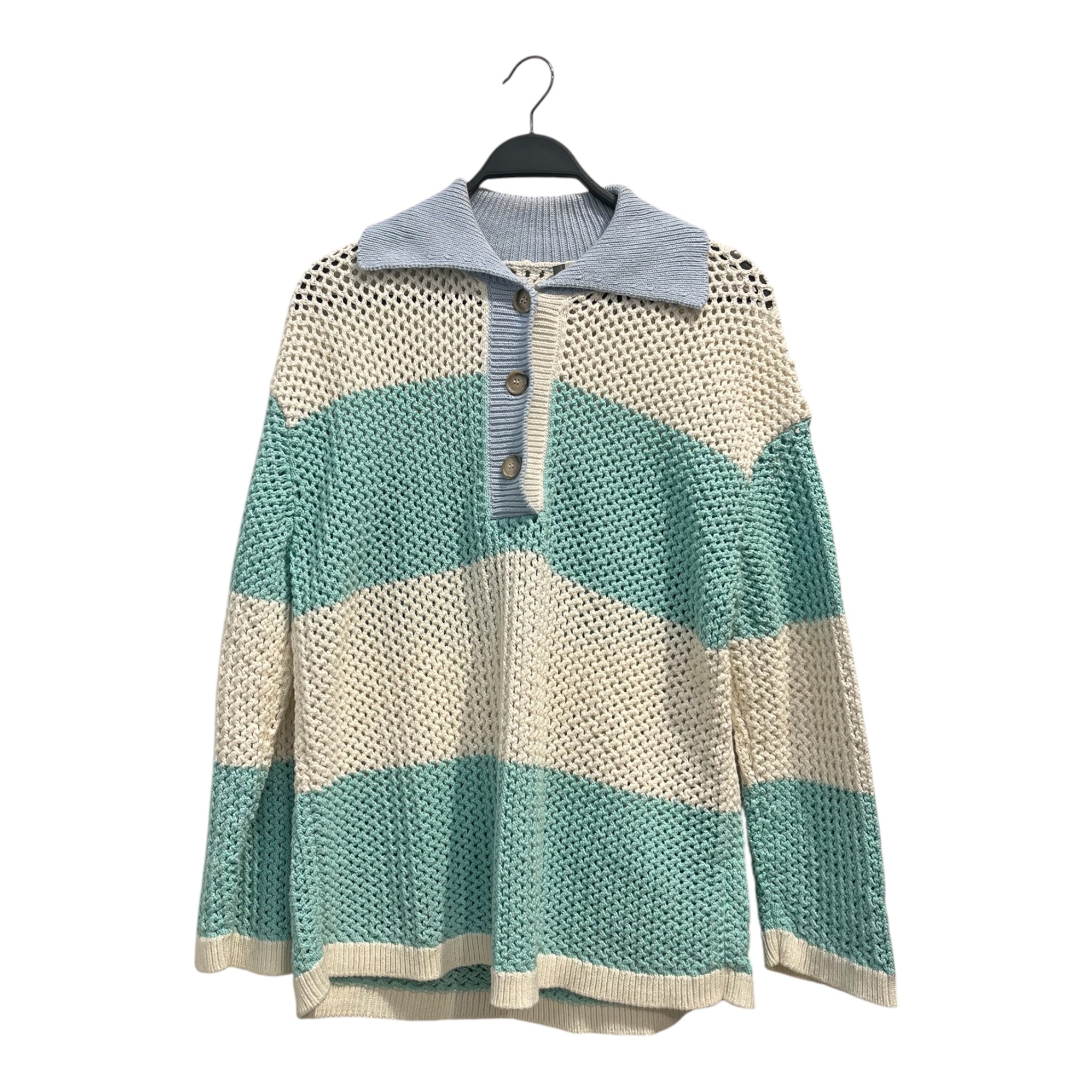 halfboy/Heavy Cardigan/L/Cotton/WHT/blue and white blockibng view 1