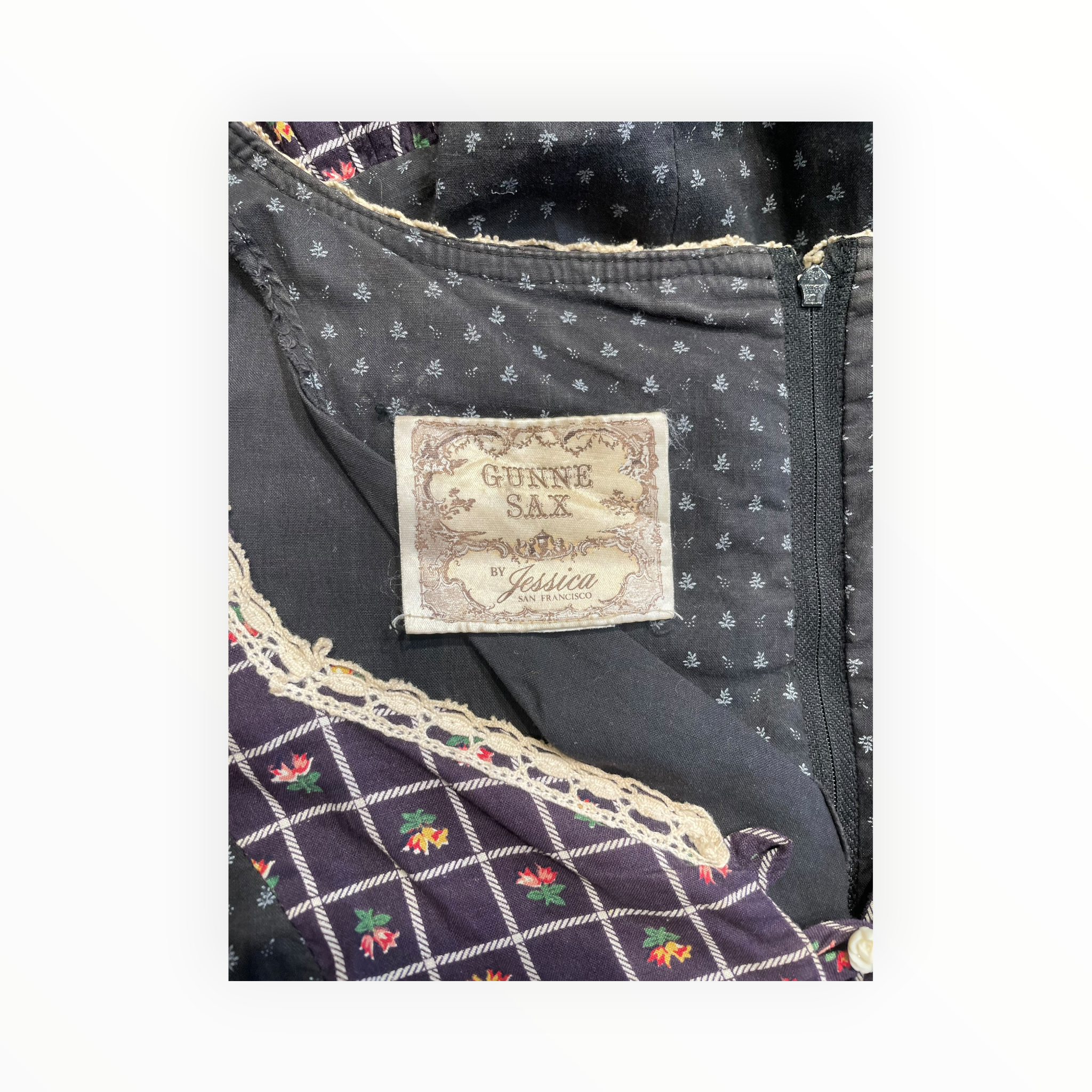 GUNNE SAX/Camisole Dress/M/Floral Pattern/Cotton/BLK/LACE TRIM view 3