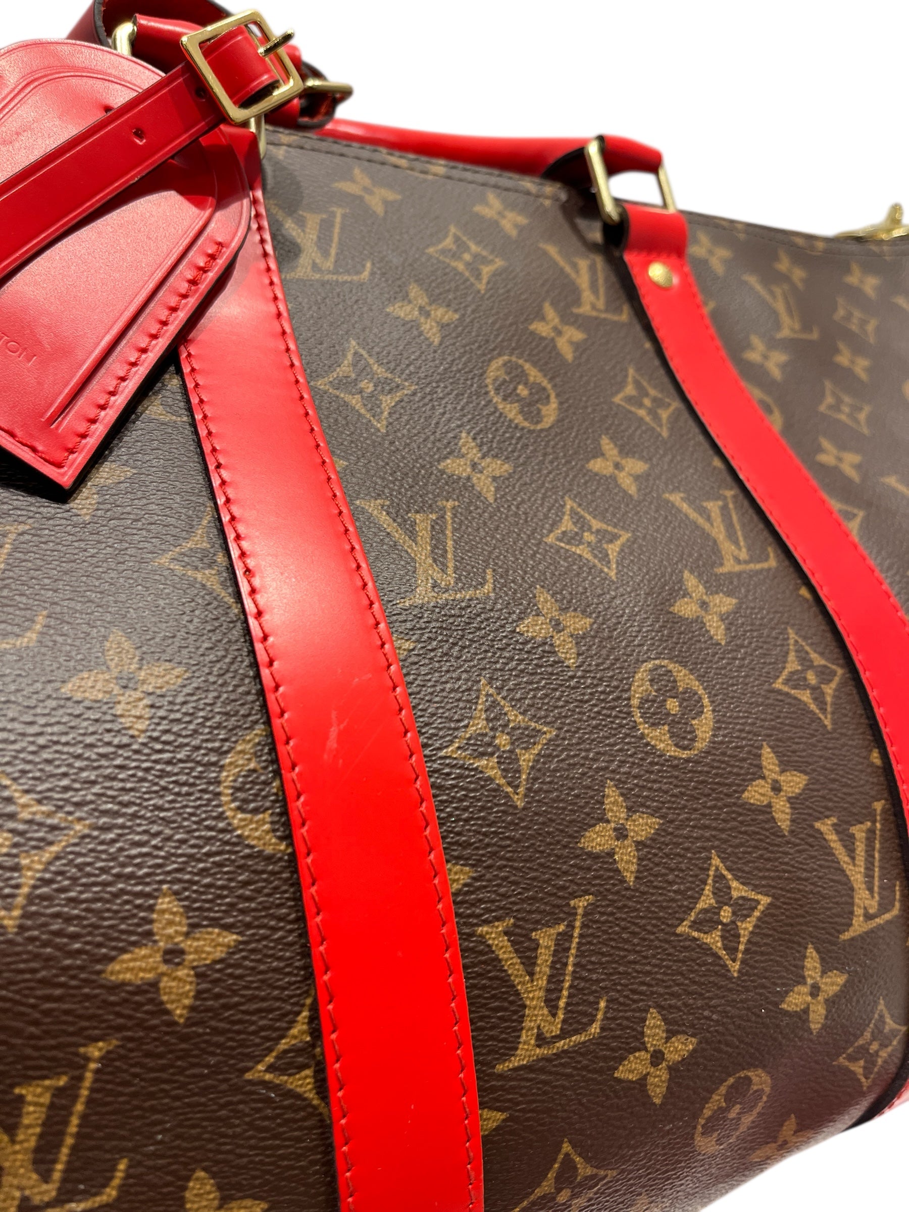 LOUIS VUITTON/Luggage/Monogram/Leather/RED/BRWN MONO , RED STRAPS view 6