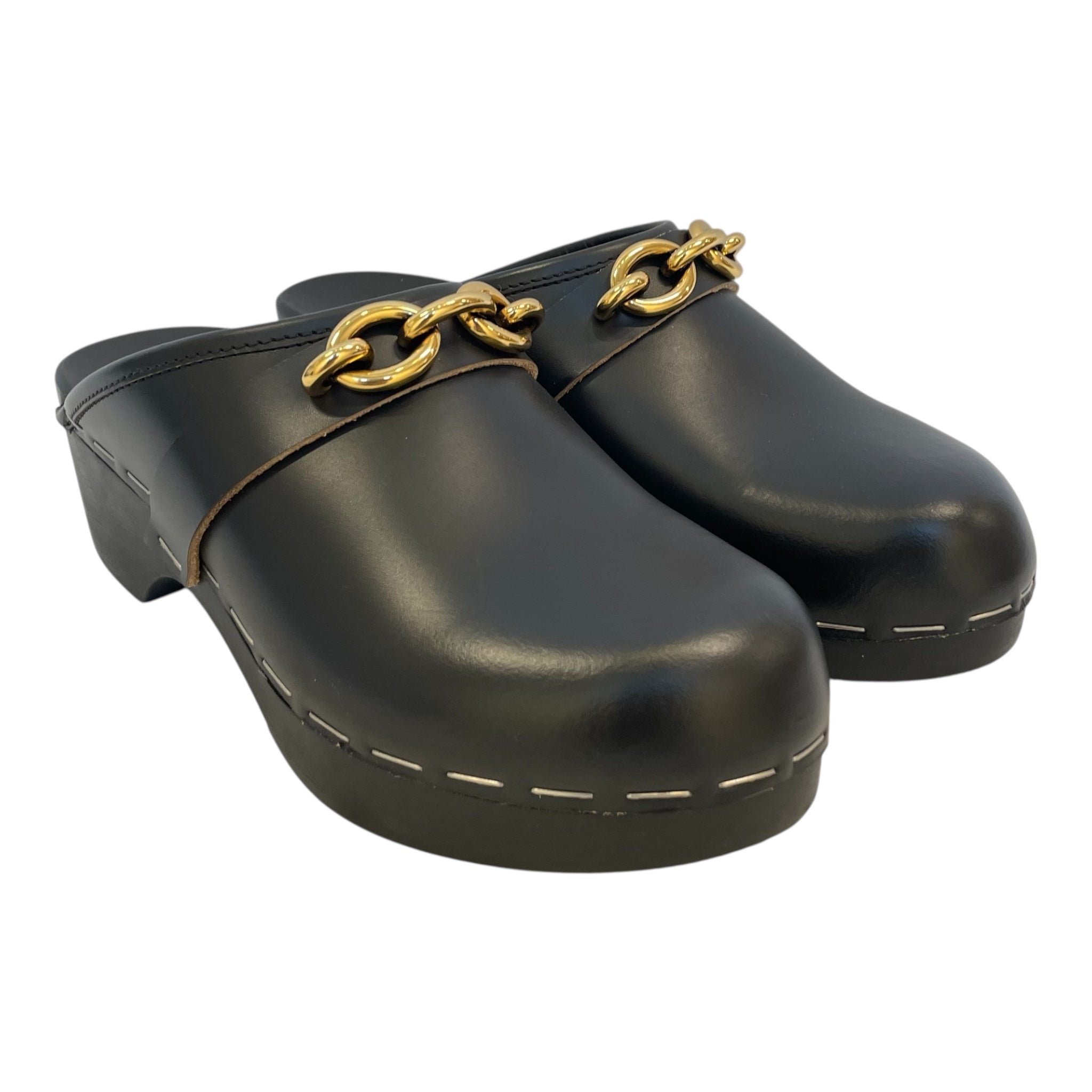 SAINT LAURENT/Dress Shoes/EU 37/Leather/BLK/clogs/gld buckle detail view 1