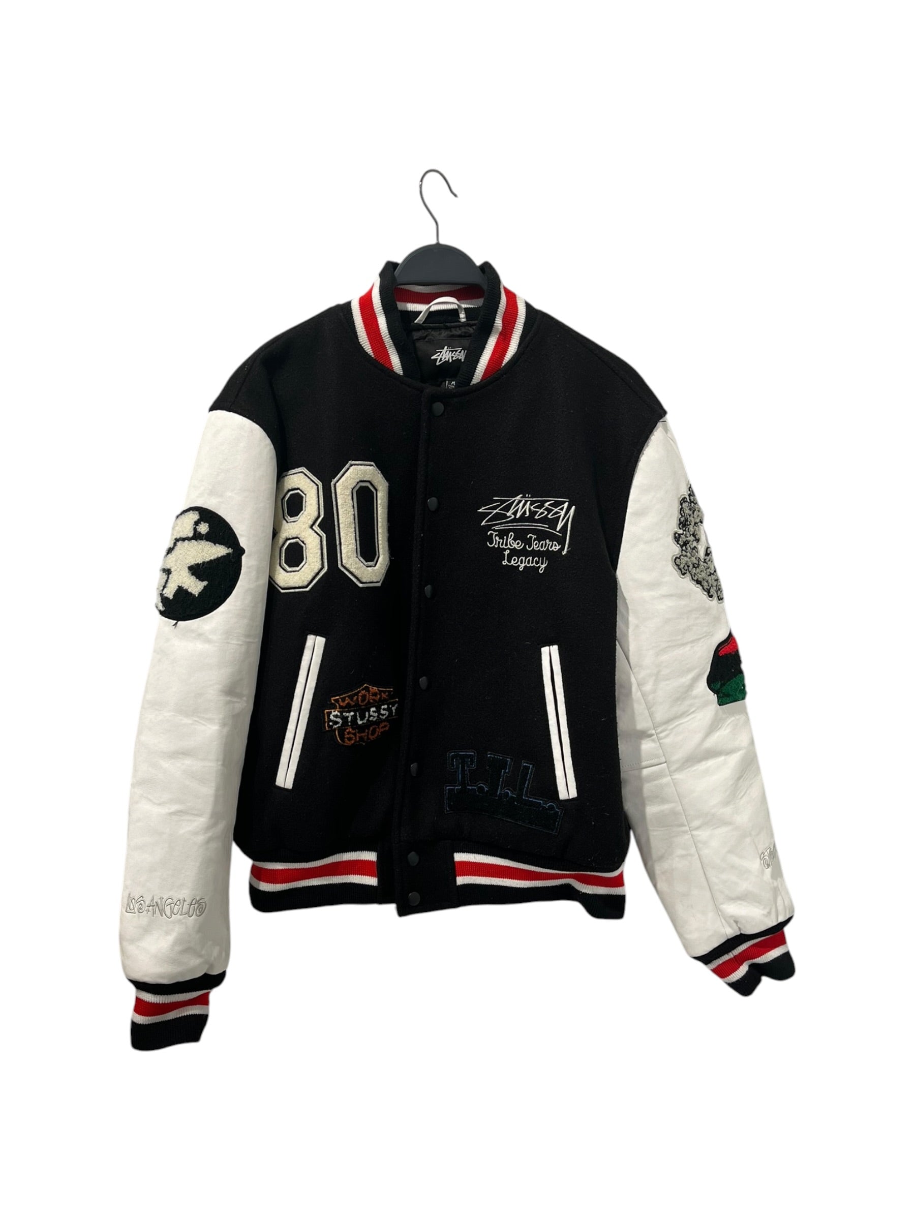 STUSSY/OUR LEGACY/DENIM TEARS/Souvenir Jkt/M/BLK/All Over Print/TTL VARSITY JKT BLK & WHT view 1