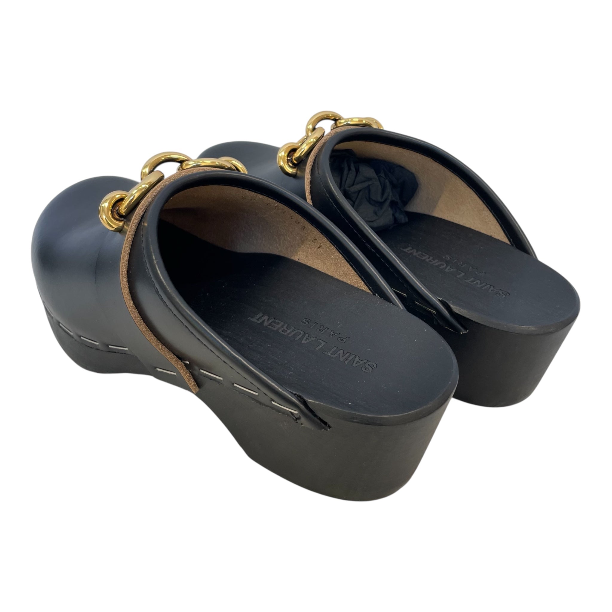SAINT LAURENT/Dress Shoes/EU 37/Leather/BLK/clogs/gld buckle detail view 2
