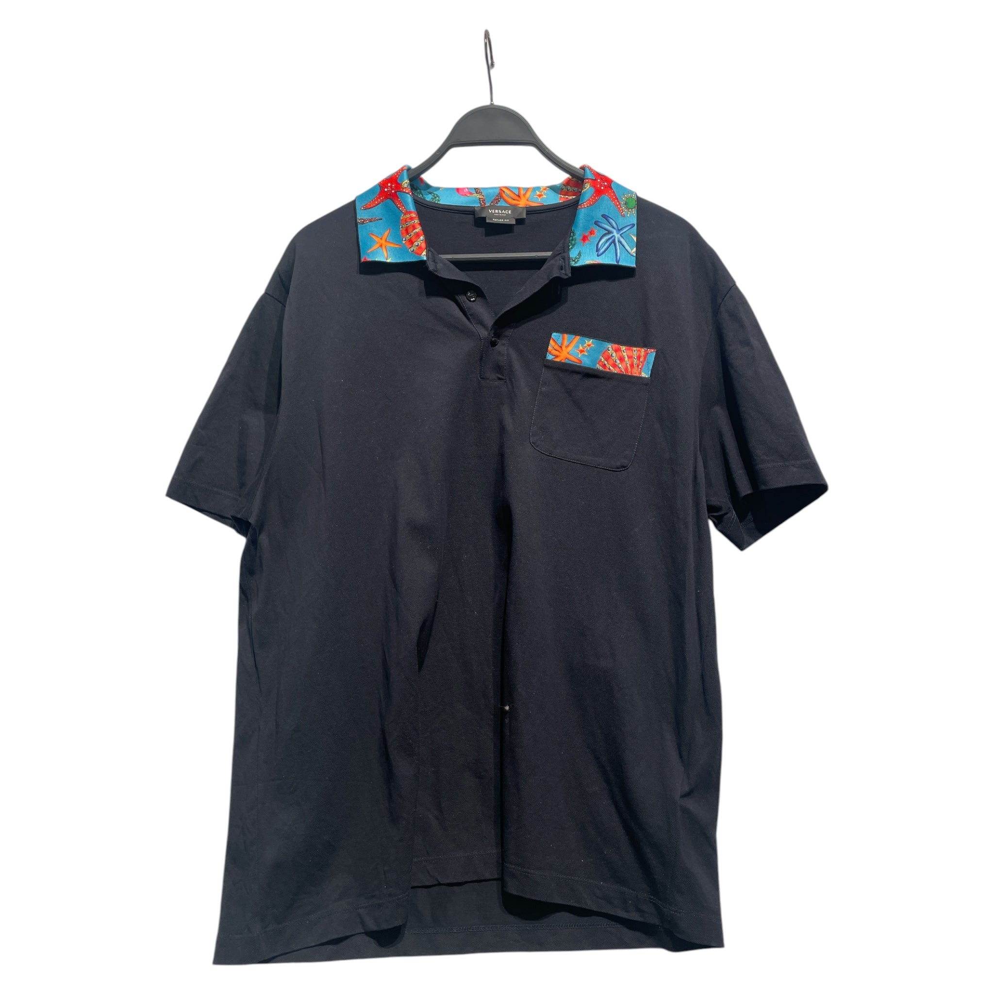 VERSACE/Polo Shirt/XXXL/Cotton/NVY/ocean print collar view 1