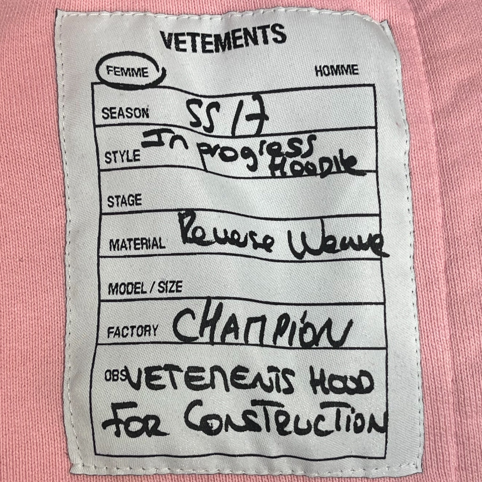 VETEMENTS/Hoodie/S/Cotton/PNK/champion cropped hoodie view 3