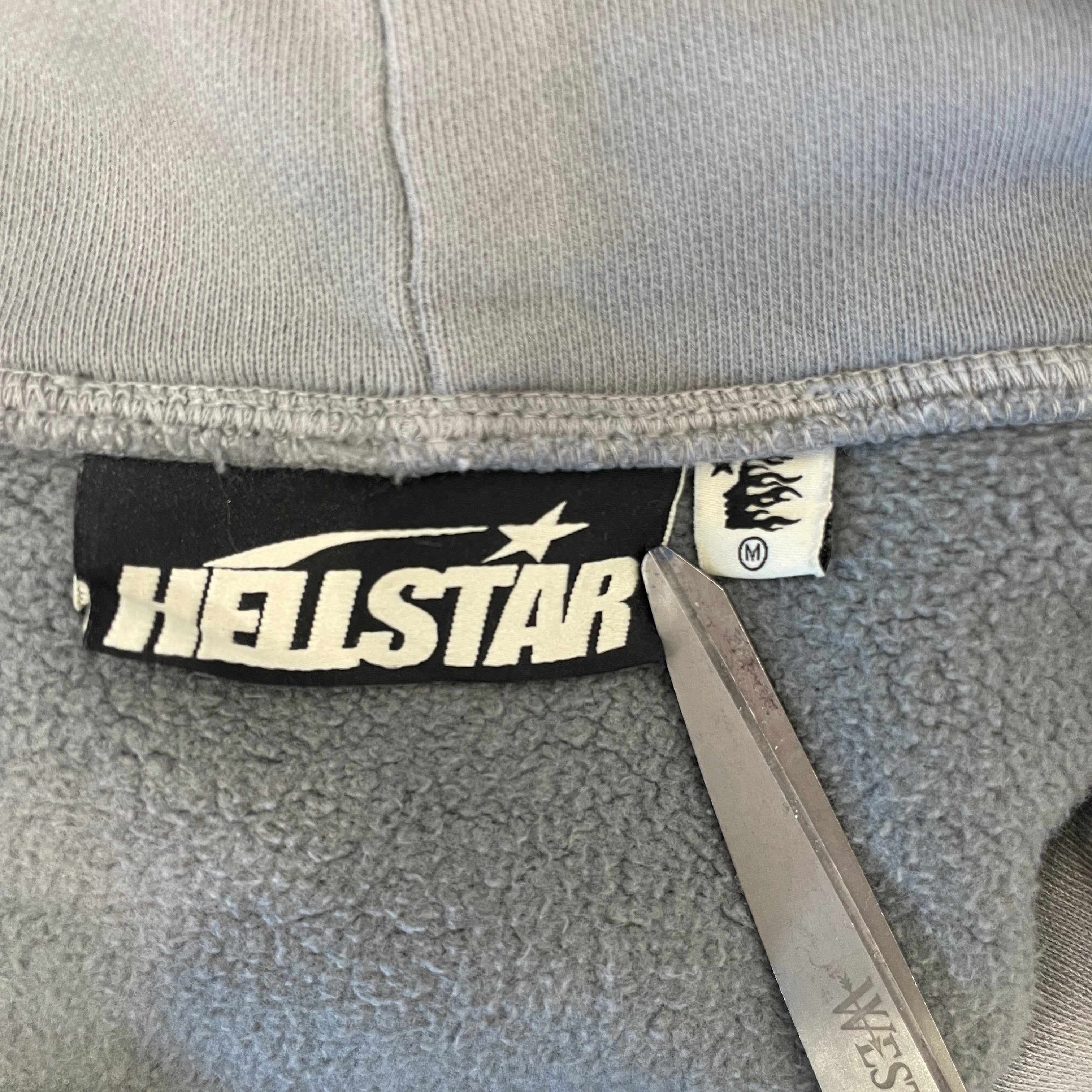 HELLSTAR/Zip Up Hoodie/M/Cotton/GRY/FADED/FLAME ZIPPER/LOGO BACK view 3