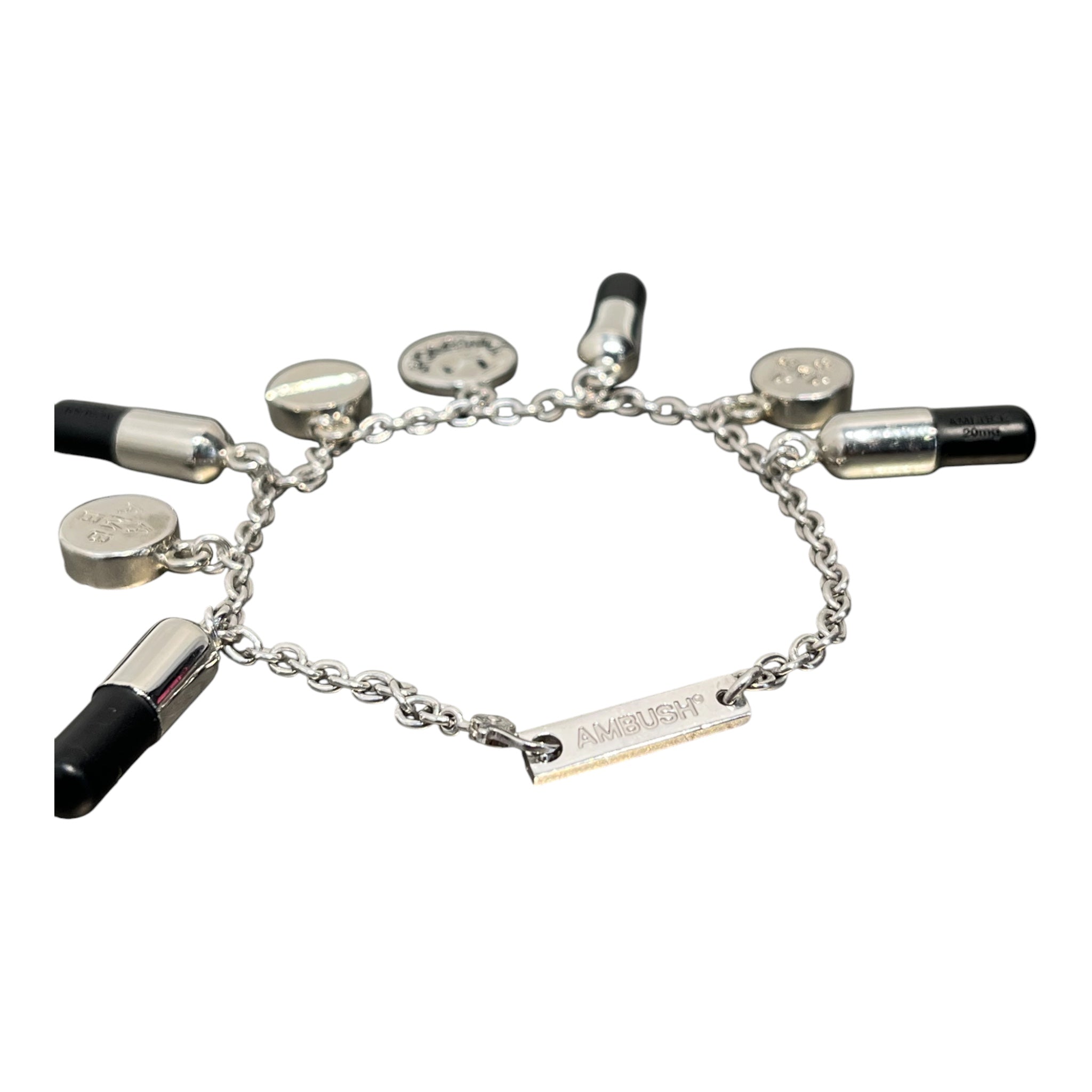 AMBUSH/Bracelet/SLV/M's/BLACK PILL AND LOGO CHARM view 2