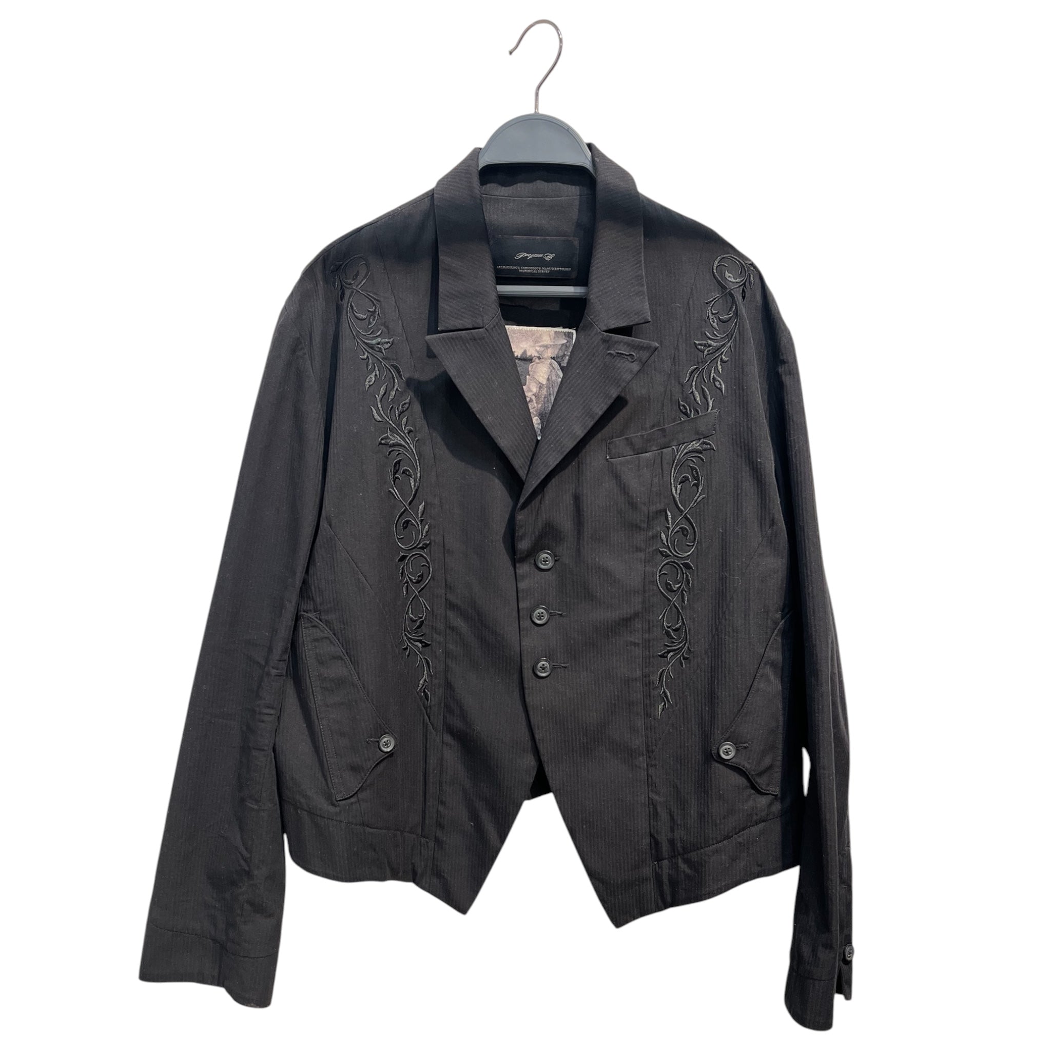 Professor.E/Tailored Jkt/L/Cotton/BLK/Stripe/FOLIAGE SCROLL EMBROIDERED JKT view 1