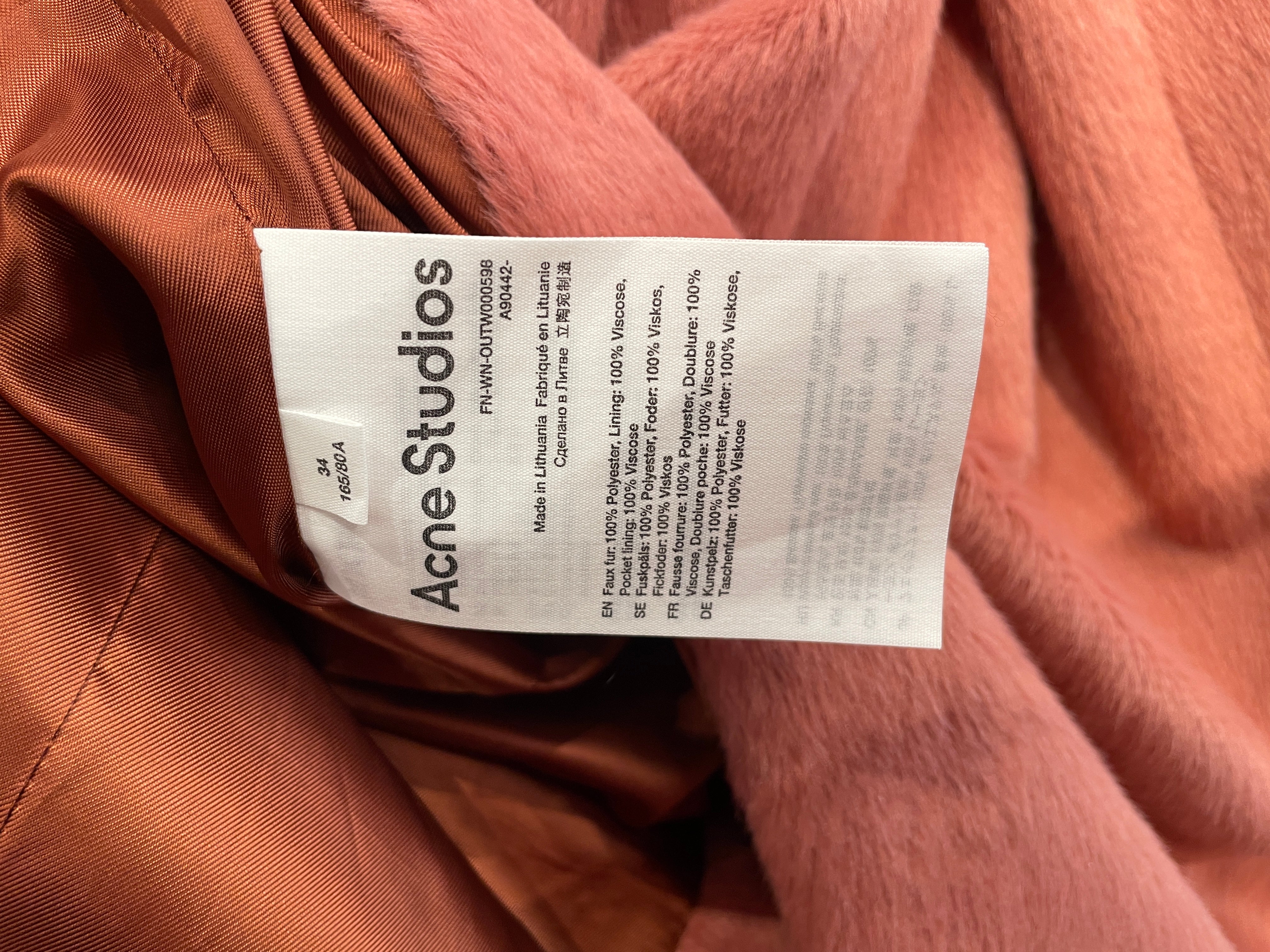 Acne Studios/Trench Coat/34/Fake Fur/PNK/Maxi Length/ view 3