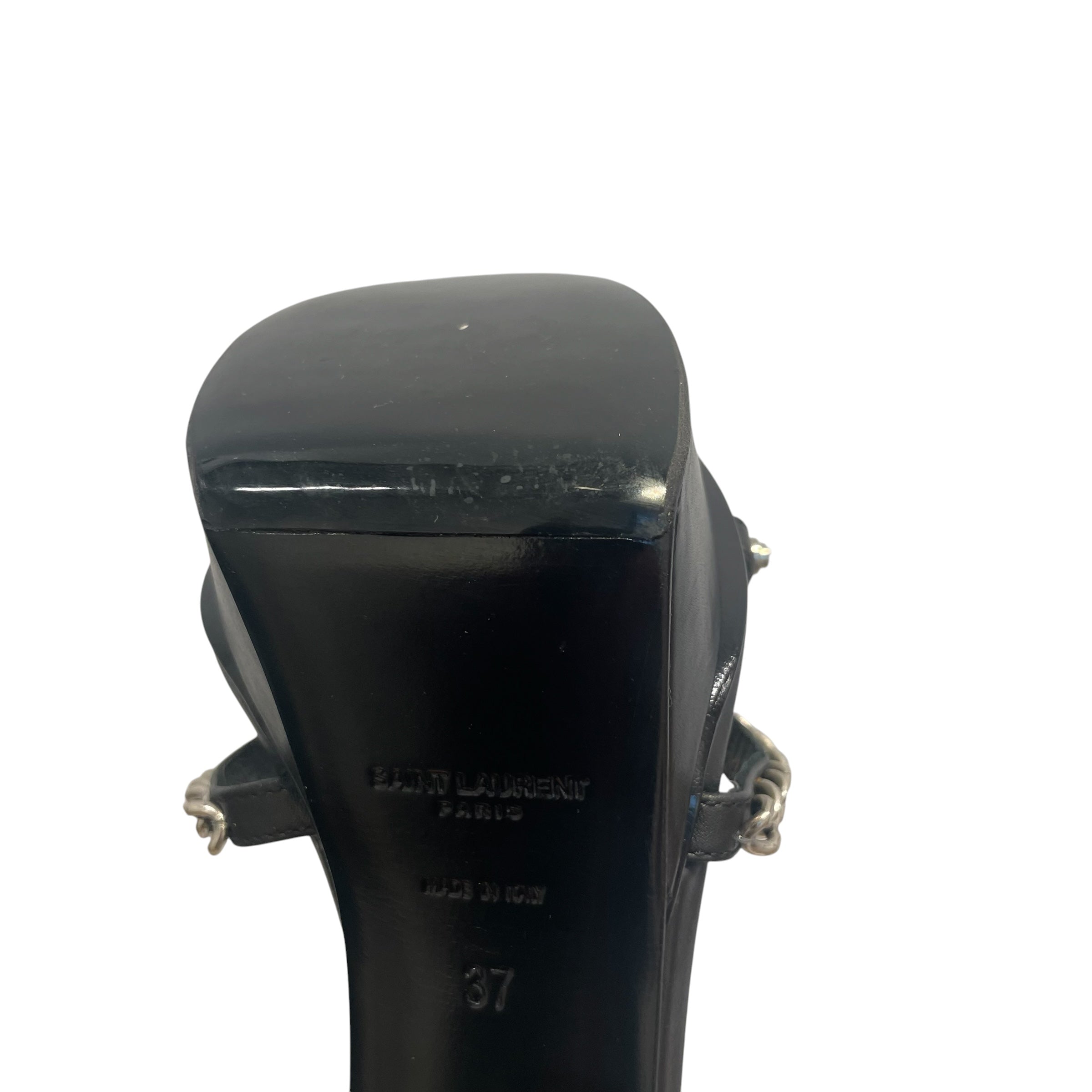 SAINT LAURENT/Heels/EU 37/Leather/BLK/T-Strap/CHAINS W PEARLS view 4