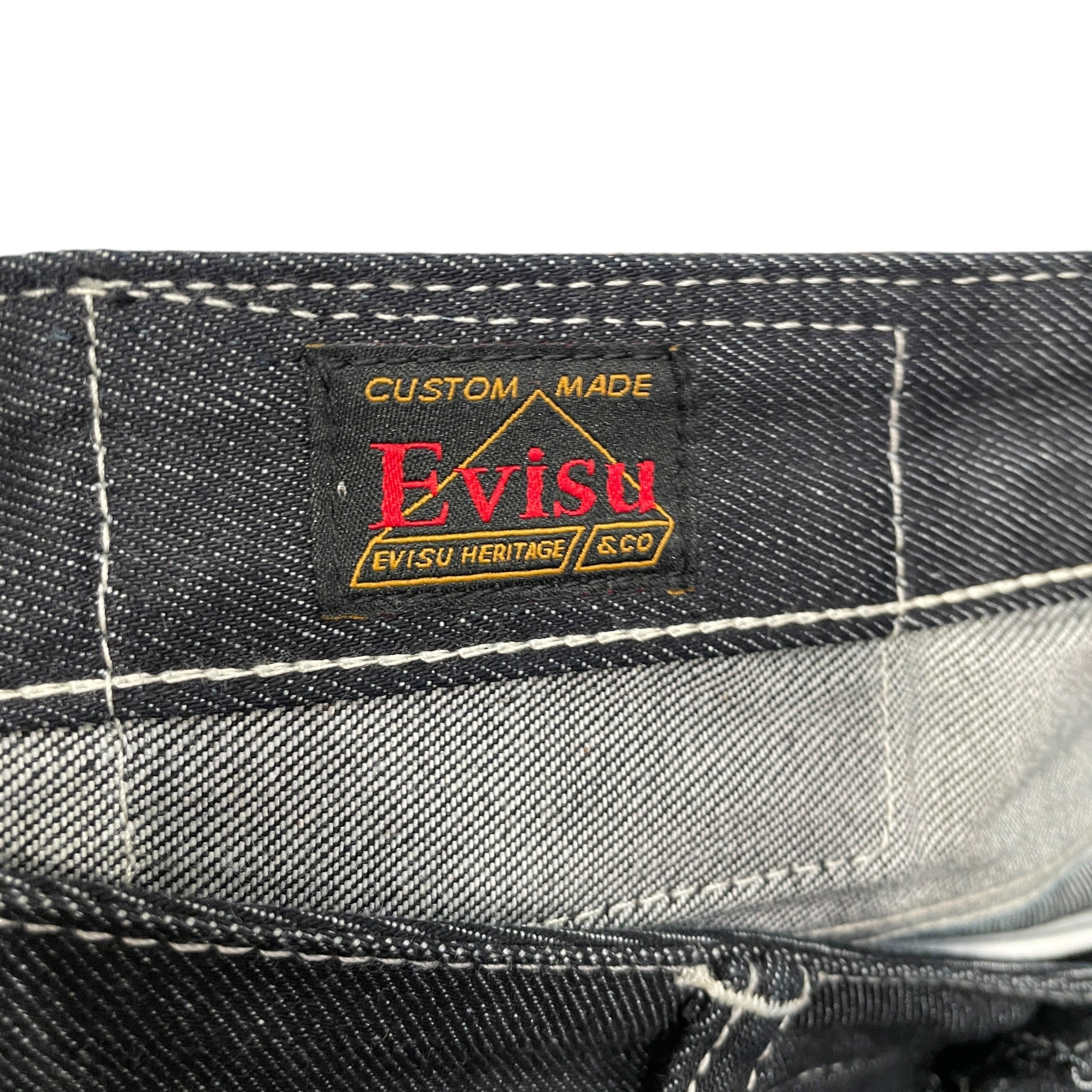 EVISU/Straight Pants/34/Denim/IDG/Button Fly/SELVEDGE BLU BACK LOGO DWN LEG view 3