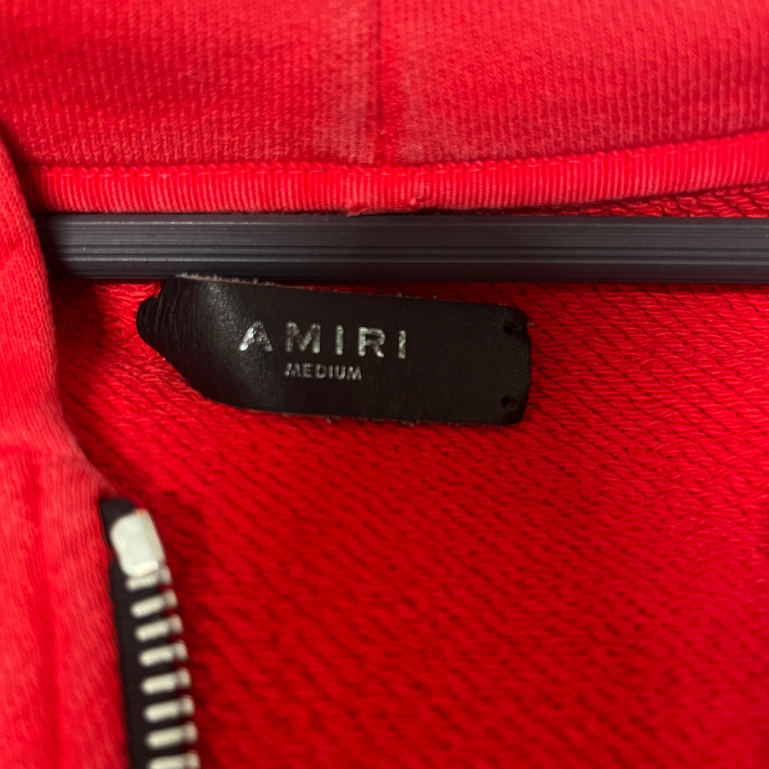 AMIRI/Zip Up Hoodie/M/Cotton/RED/Distressed/SHOTGUN HOODIE SLV HARDWARE view 3