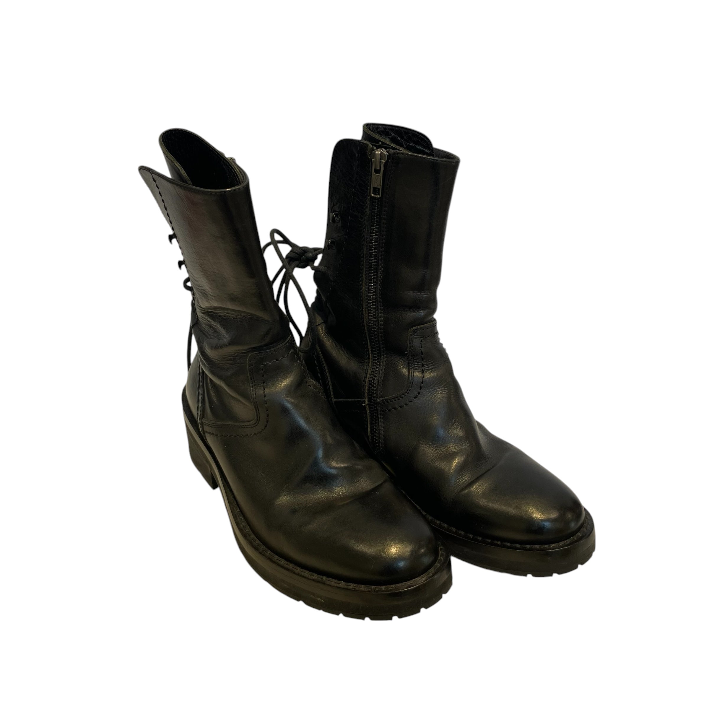 ANN DEMEULEMEESTER/Long Boots/US 7/Leather/BLK/MID CALF COMBAT BOOT/LACE UP view 1