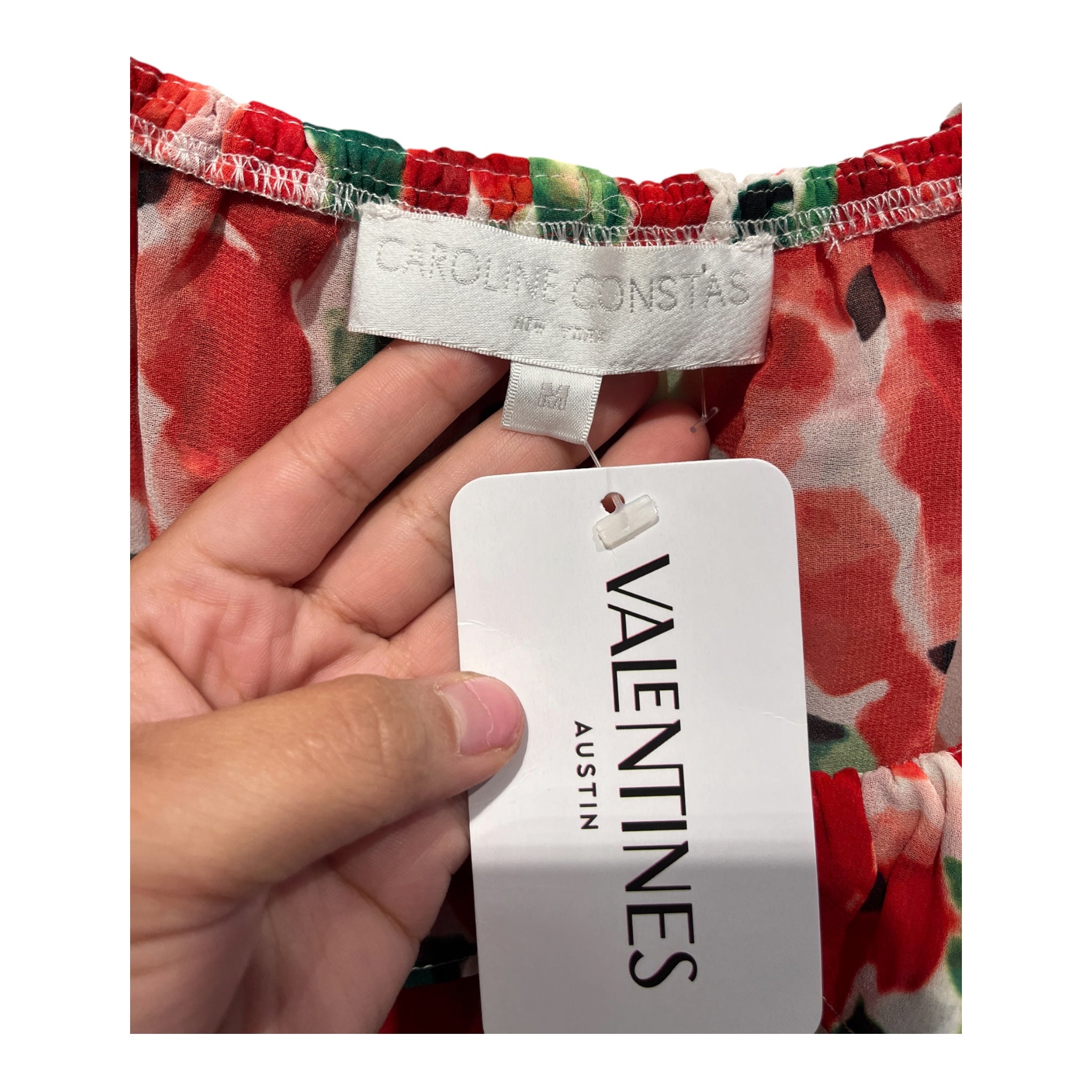 CAROLINE CONSTAS/LS Dress/M/Floral Pattern/Polyester/WHT/SEETHROUGH RED FLOWERS GREEN view 3