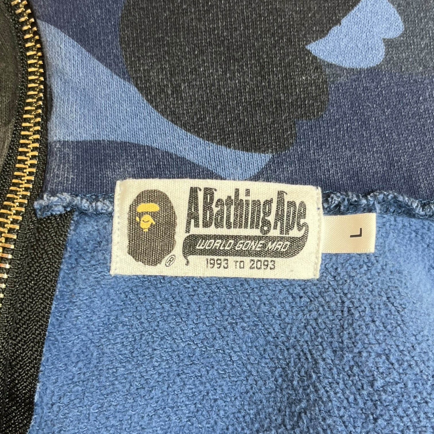 A BATHING APE/Hoodie/L/Camouflage/Cotton/BLU/Blu/Blk Separate Camo FullZip view 3
