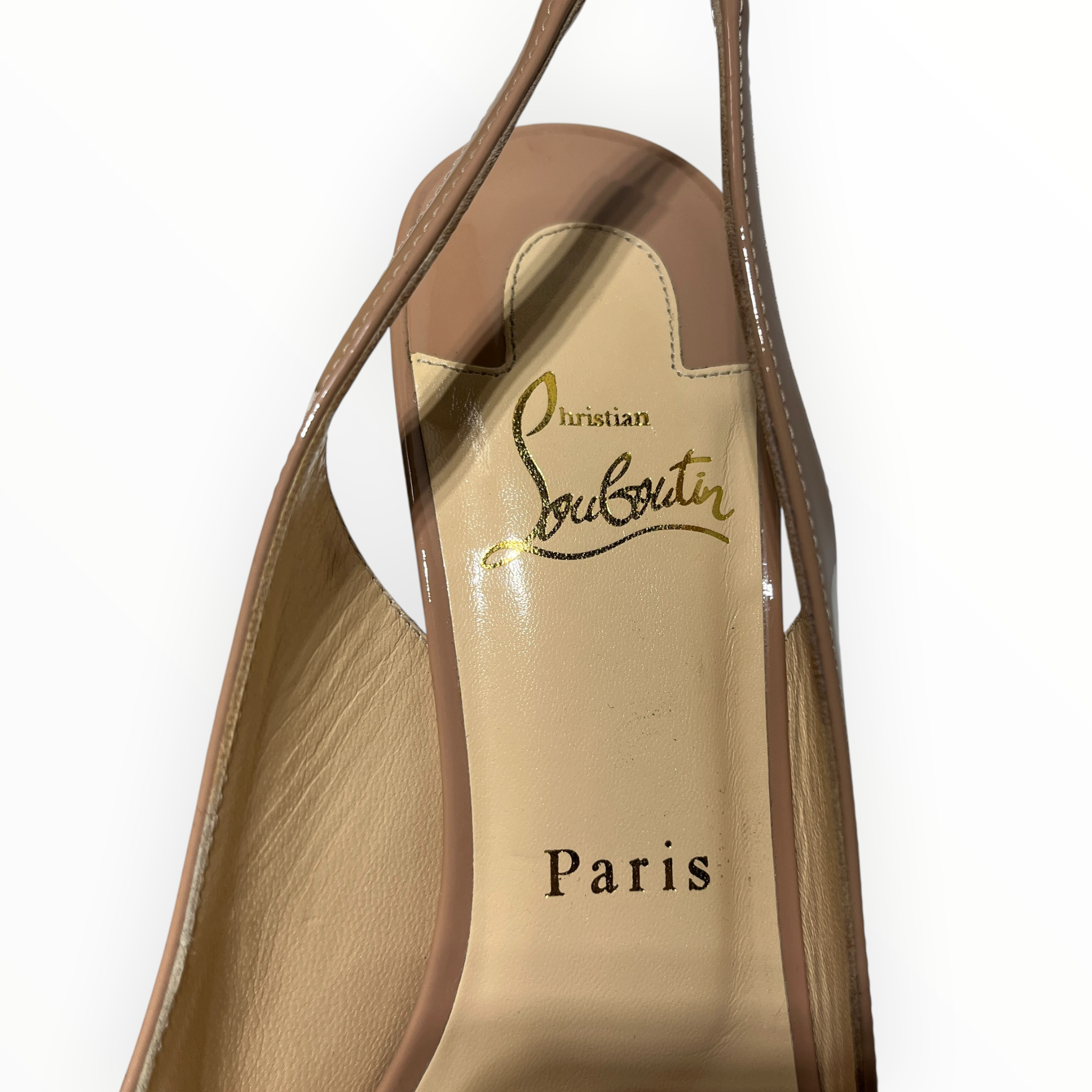 Christian Louboutin/Heels/EU 38/Faux Leather/BEG/Patent/slingback peep toe view 3