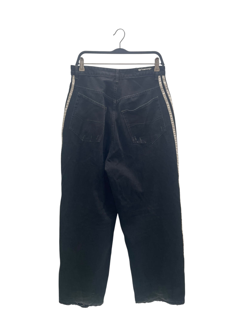 BALENCIAGA/adidas/Bootcut Pants/XS/Cotton/BLK/Distressed/Stripe/3 STRIPE BAGGY JEANS
