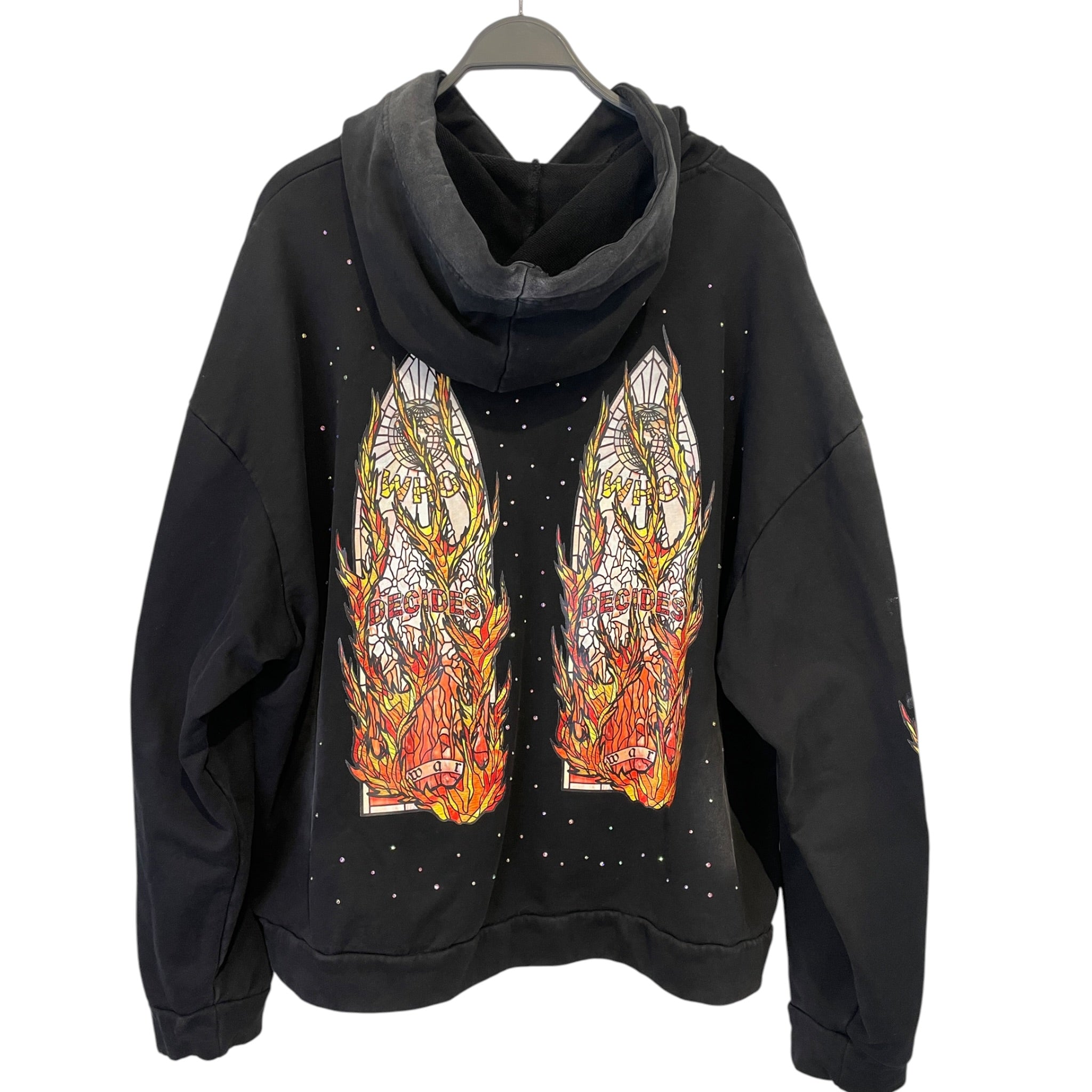 WHO DECIDES WAR/Hoodie/XL/Cotton/BLK/RHINESTONES/FIRE GRAPHIC view 2